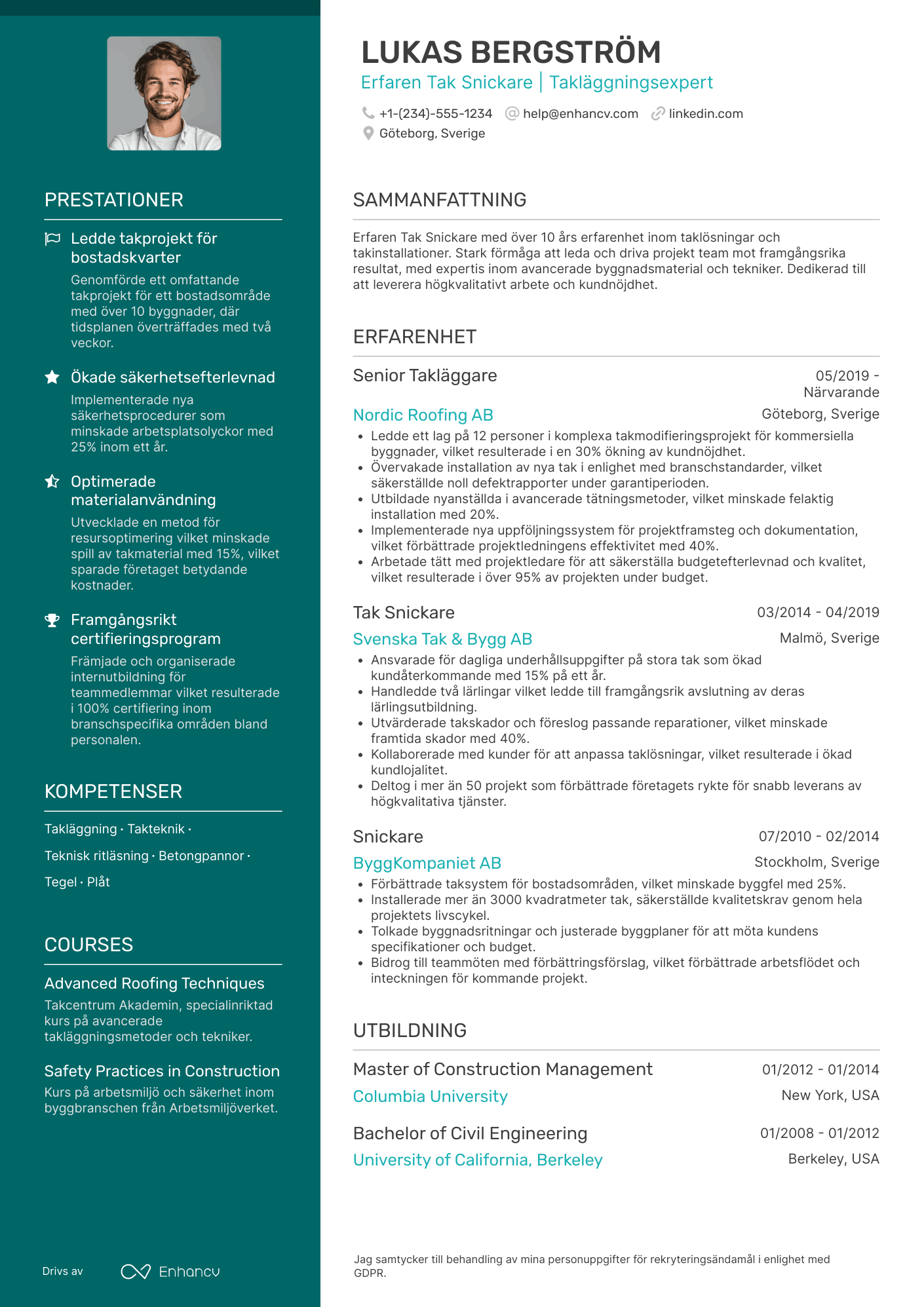 CV för Tak Snickare