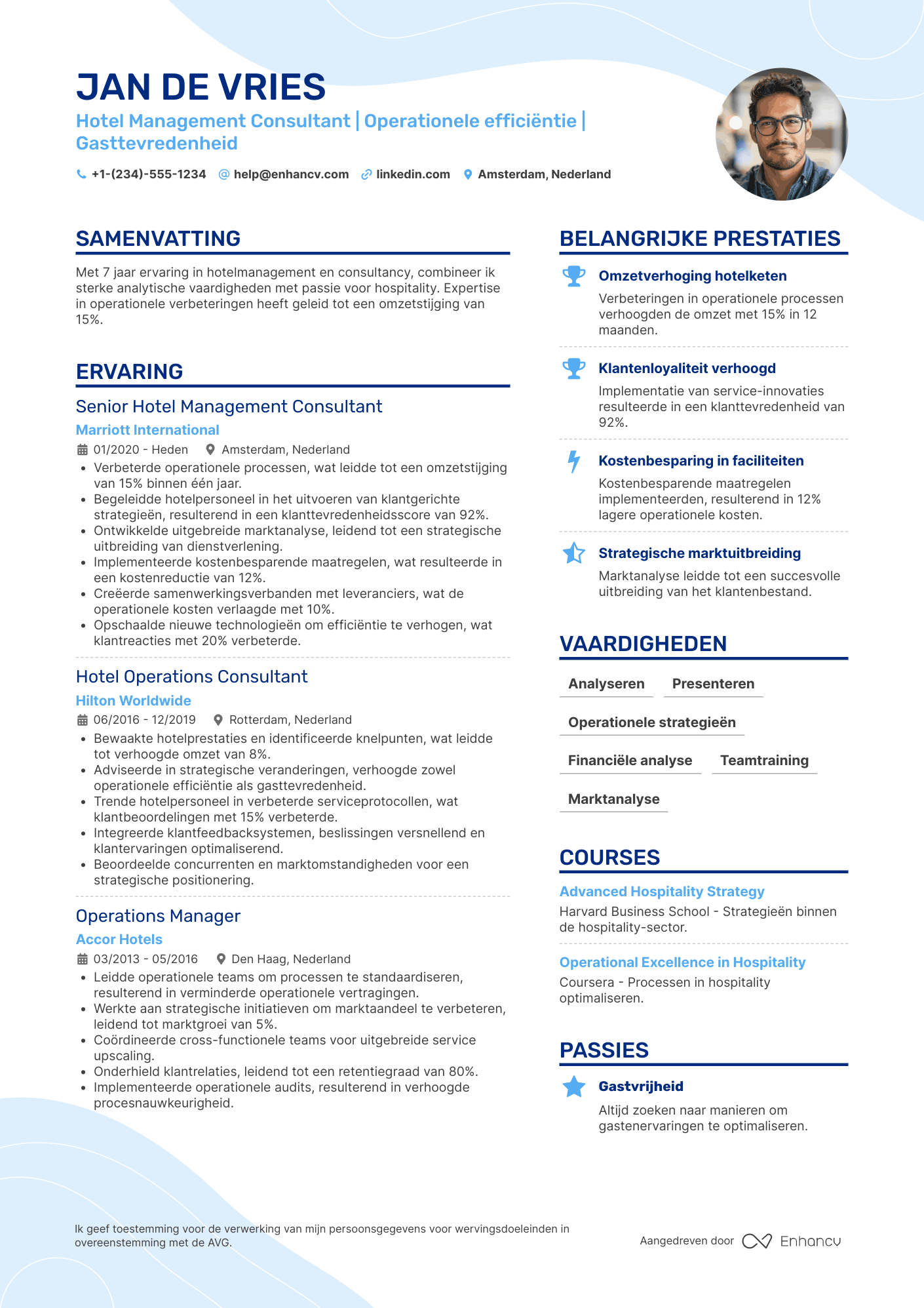 CV voor Hotel Management Consultant