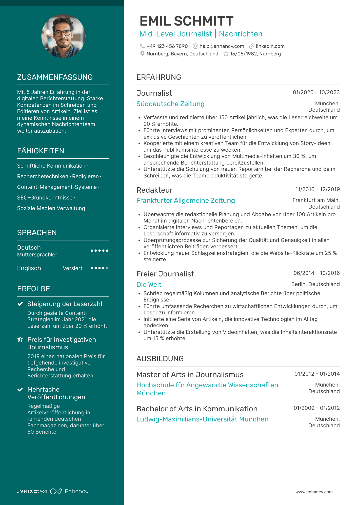 Lebenslauf als Mittleres Level Journalist