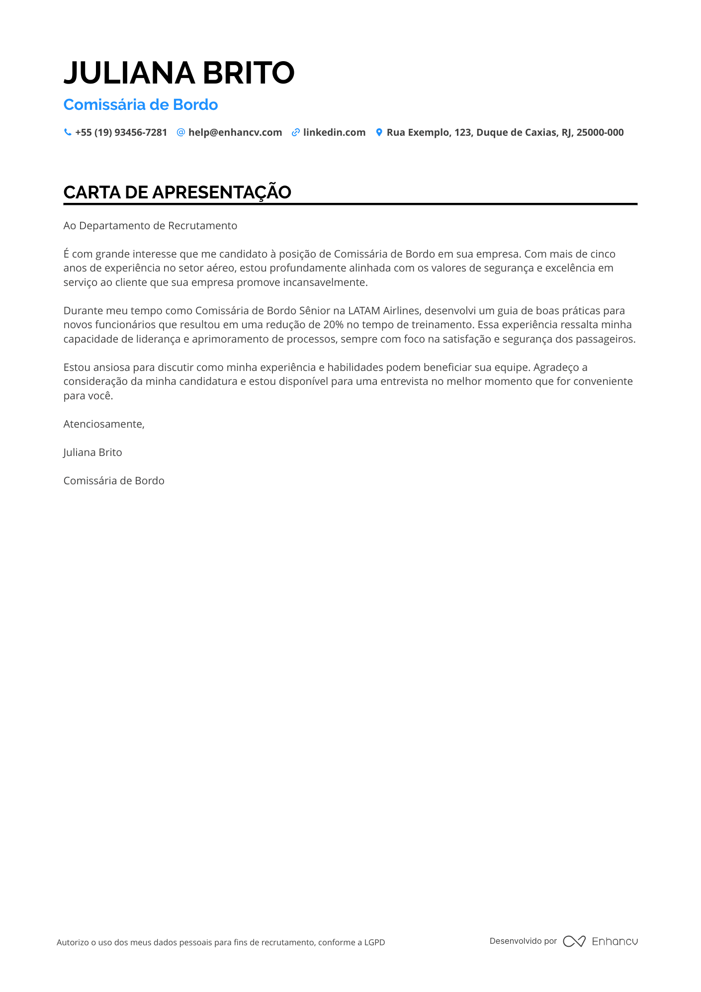 Comissário de bordo Meio período