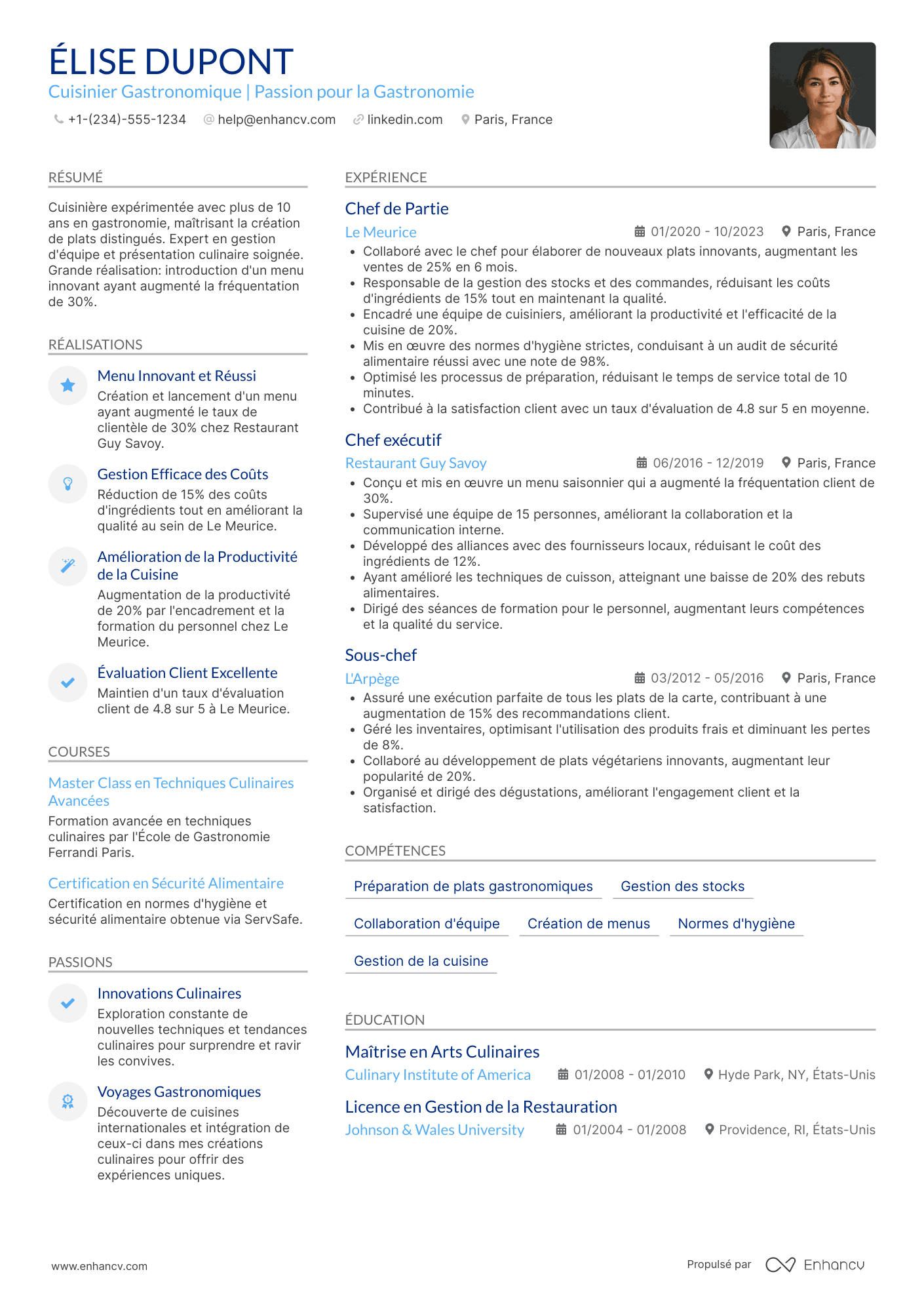 CV de cuisinier gastronomique