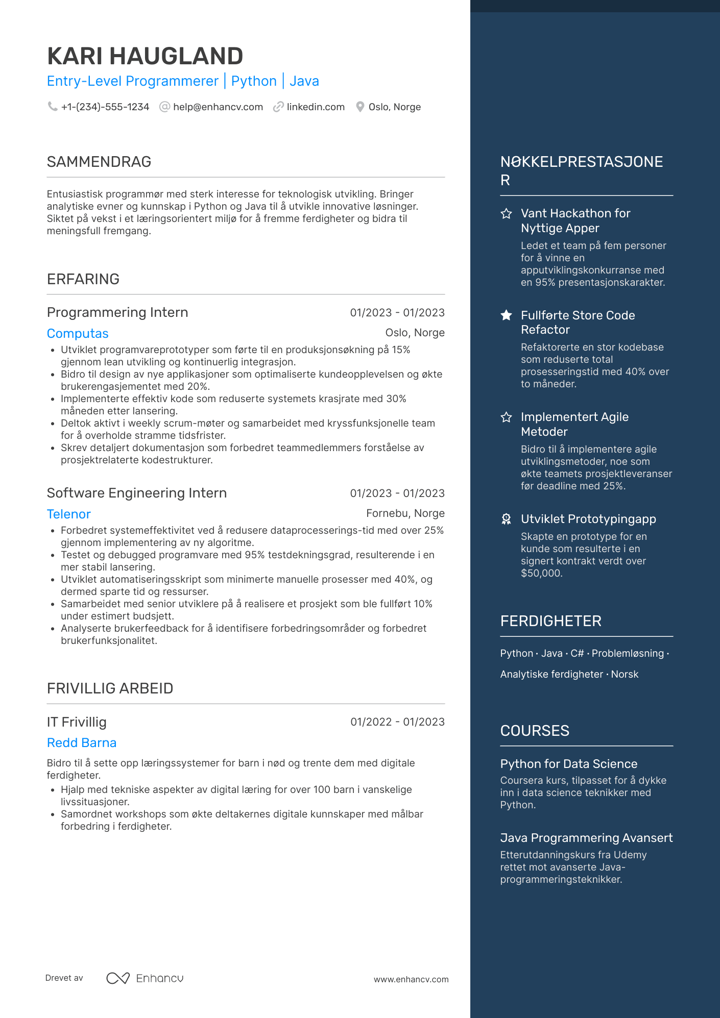 CV for Entry Level Programmerer
