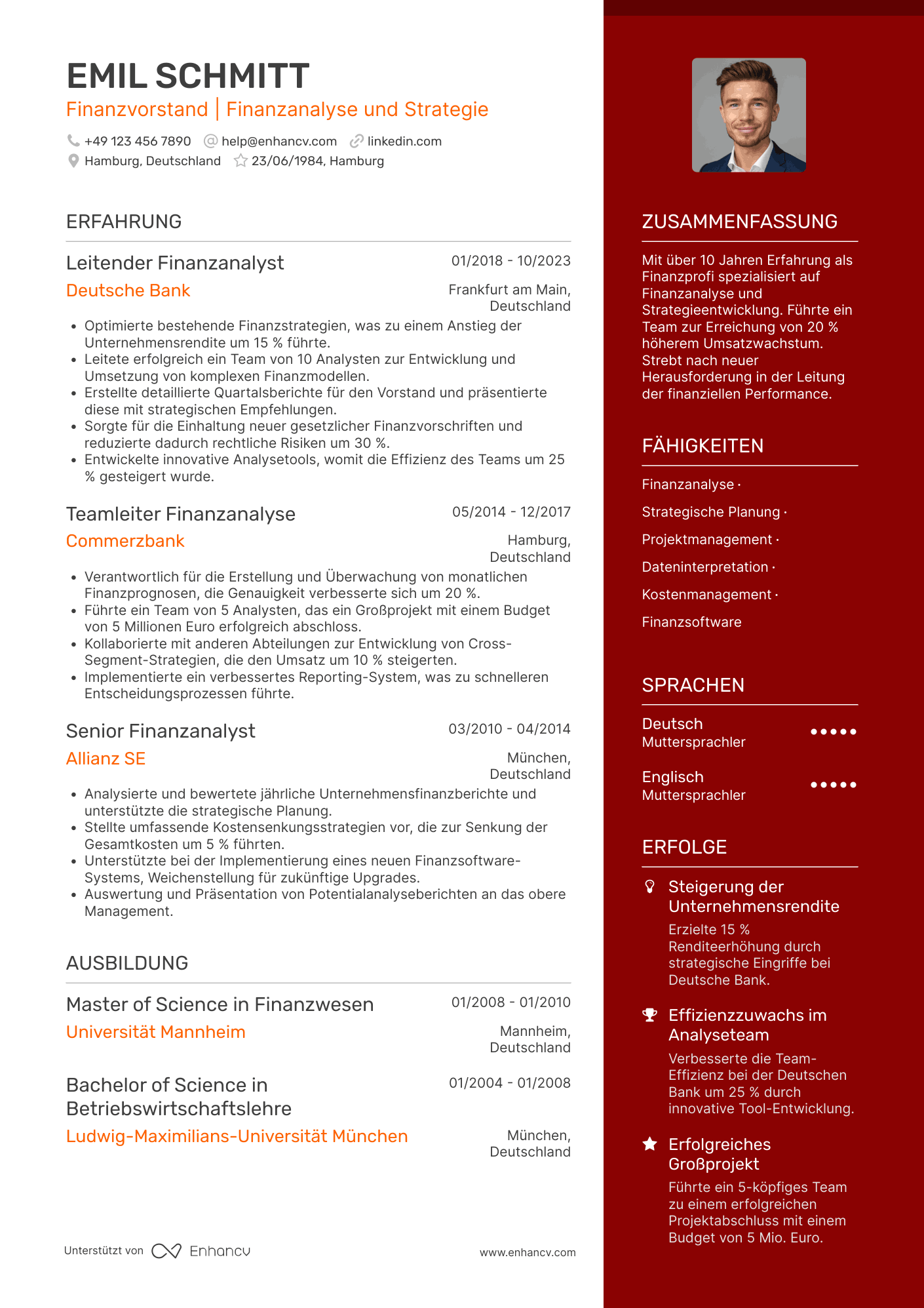 Lebenslauf als Finanzvorstand für Finanzanalyse