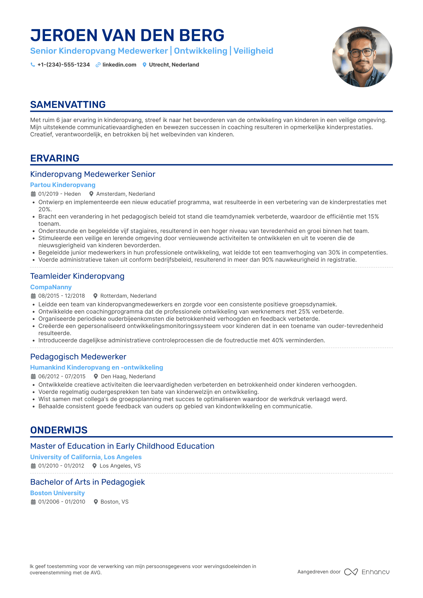 CV voor Kinderopvang Medewerker Senior Niveau