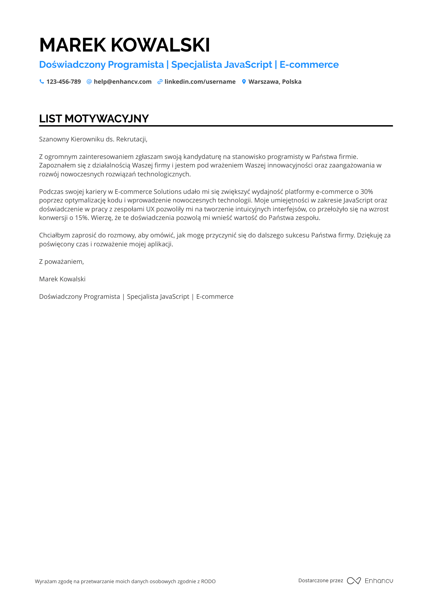List motywacyjny dla Programista w E commerce