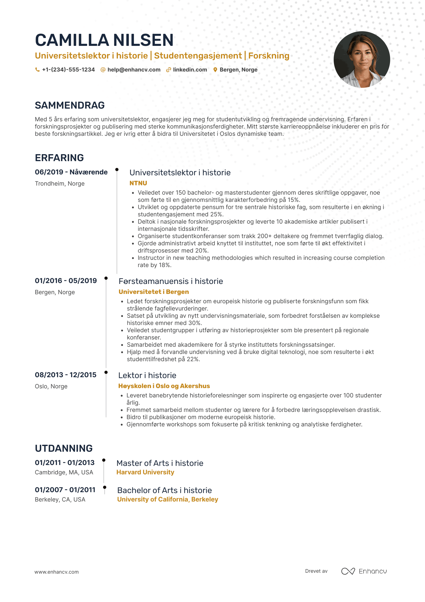 CV for Universitetslektor i historie