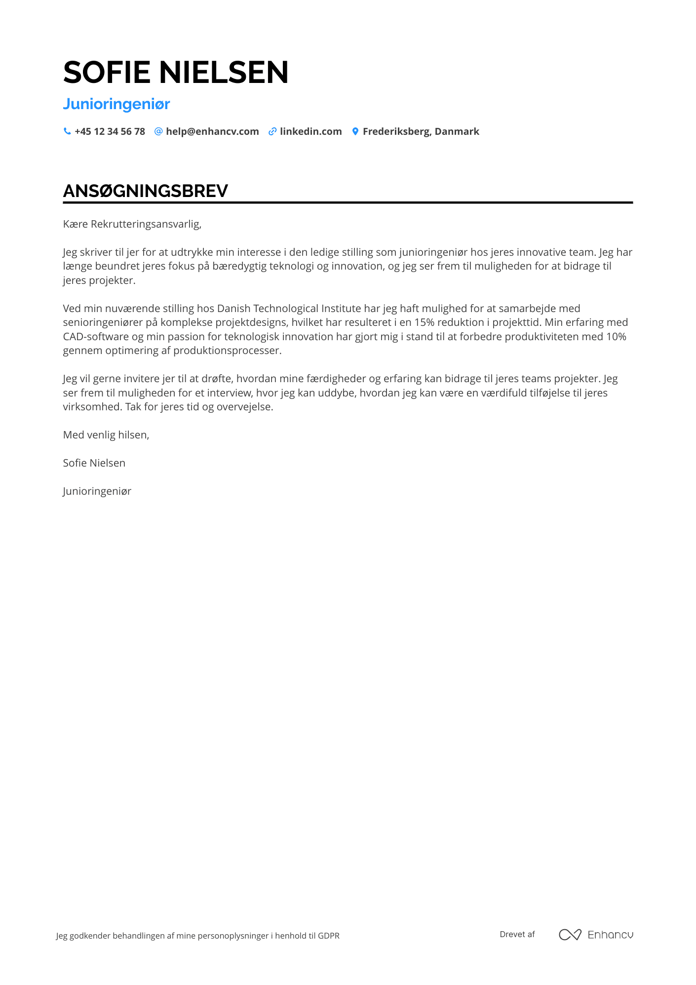 Ansøgningsbrev til Junioringeniør
