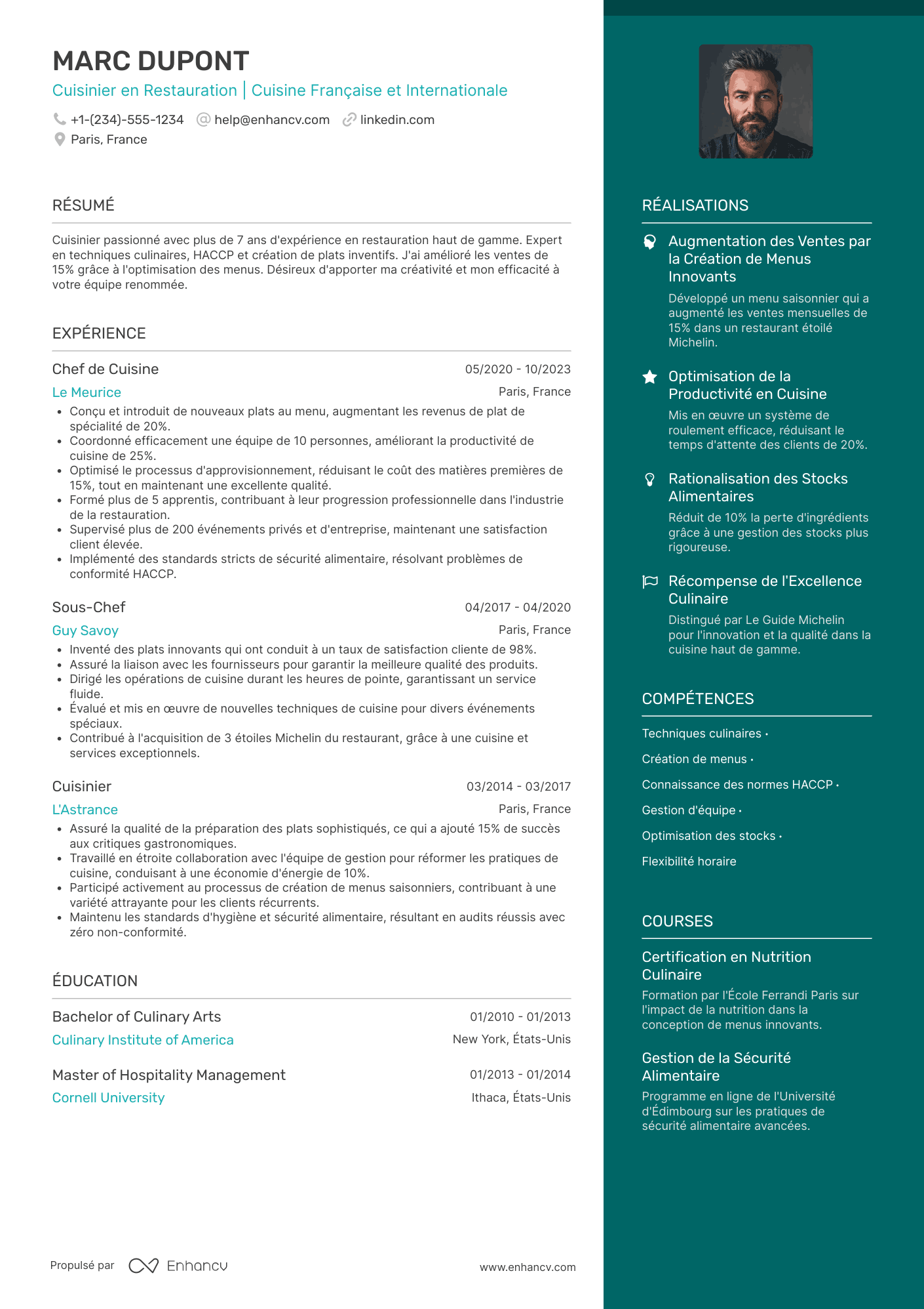Exemple de CV de cuisinier en restauration
