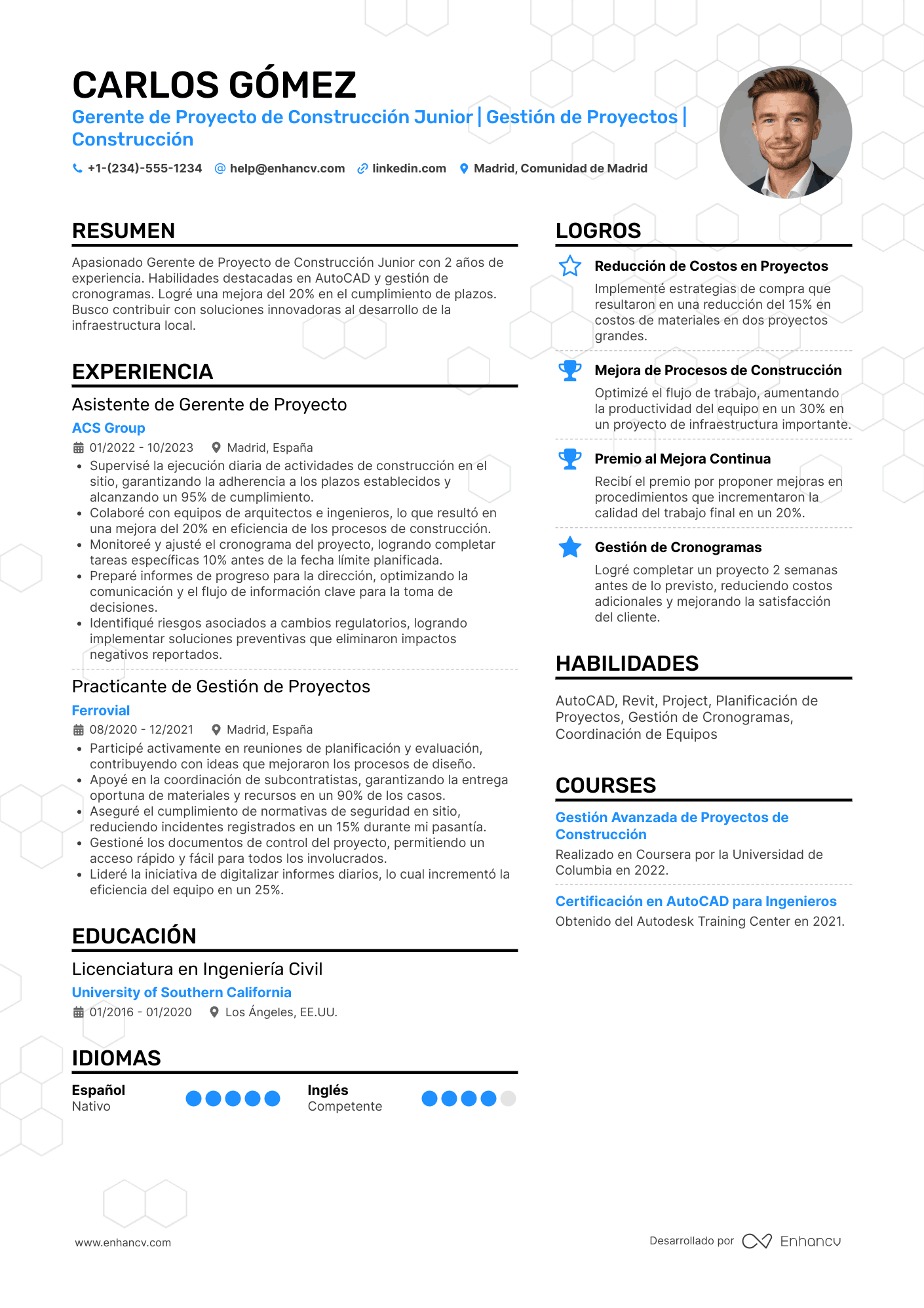 CV gerente de proyecto de construcción junior