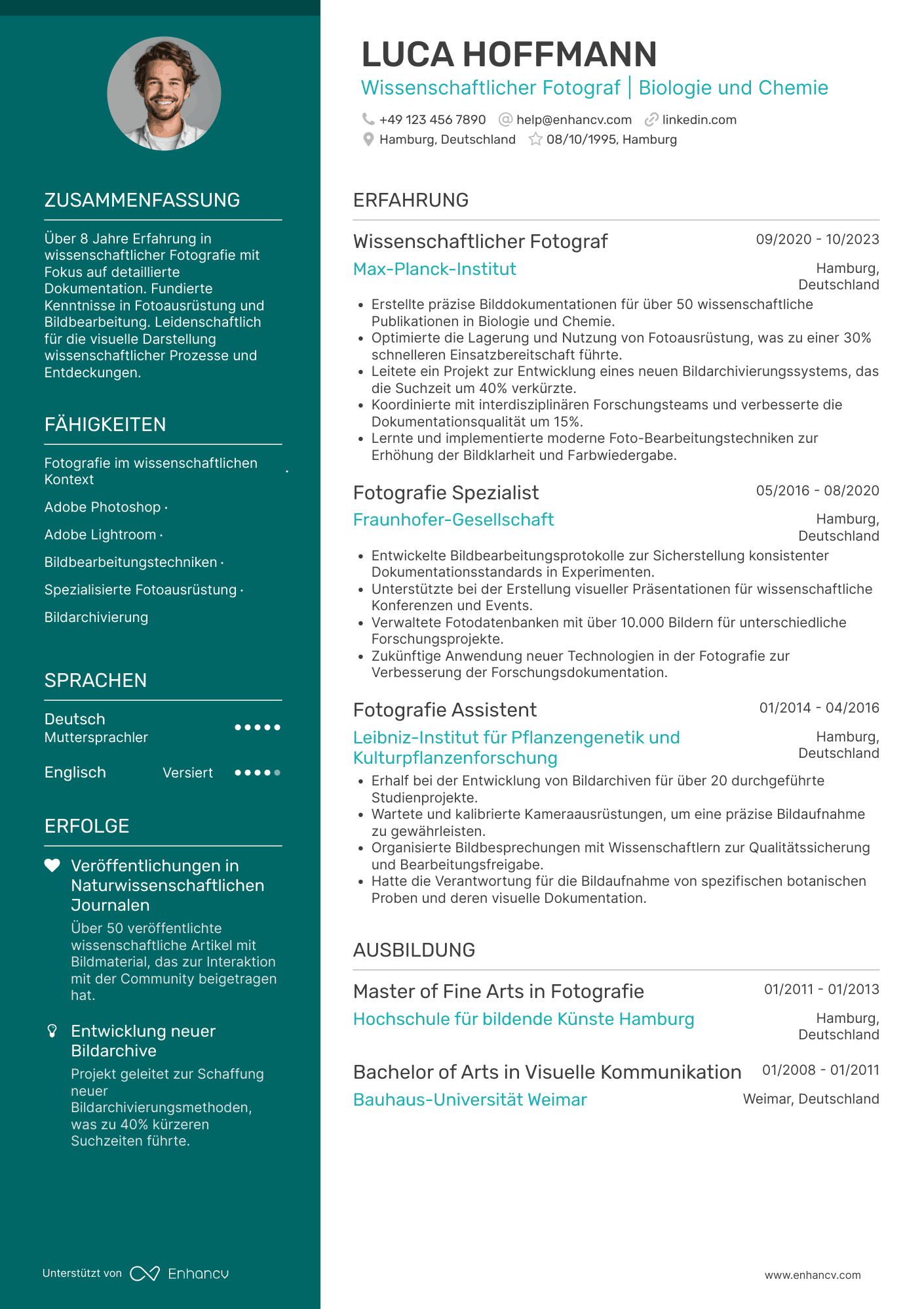 Lebenslauf in Wissenschaftlicher Fotograf
