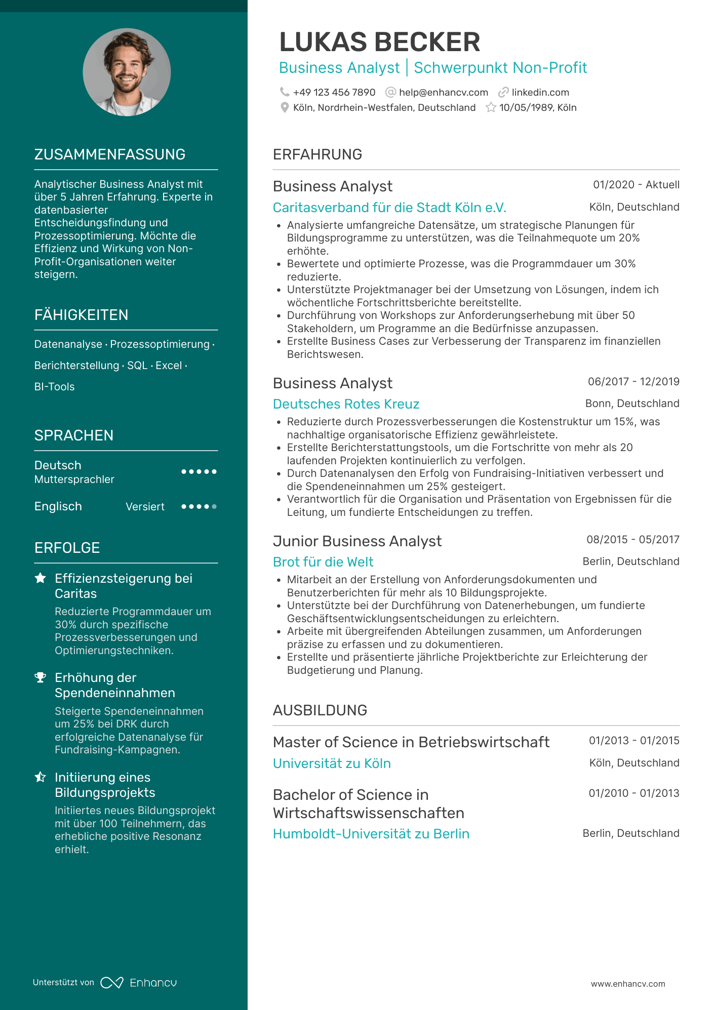 Lebenslauf in Business Analyst für Non Profit Organisationen