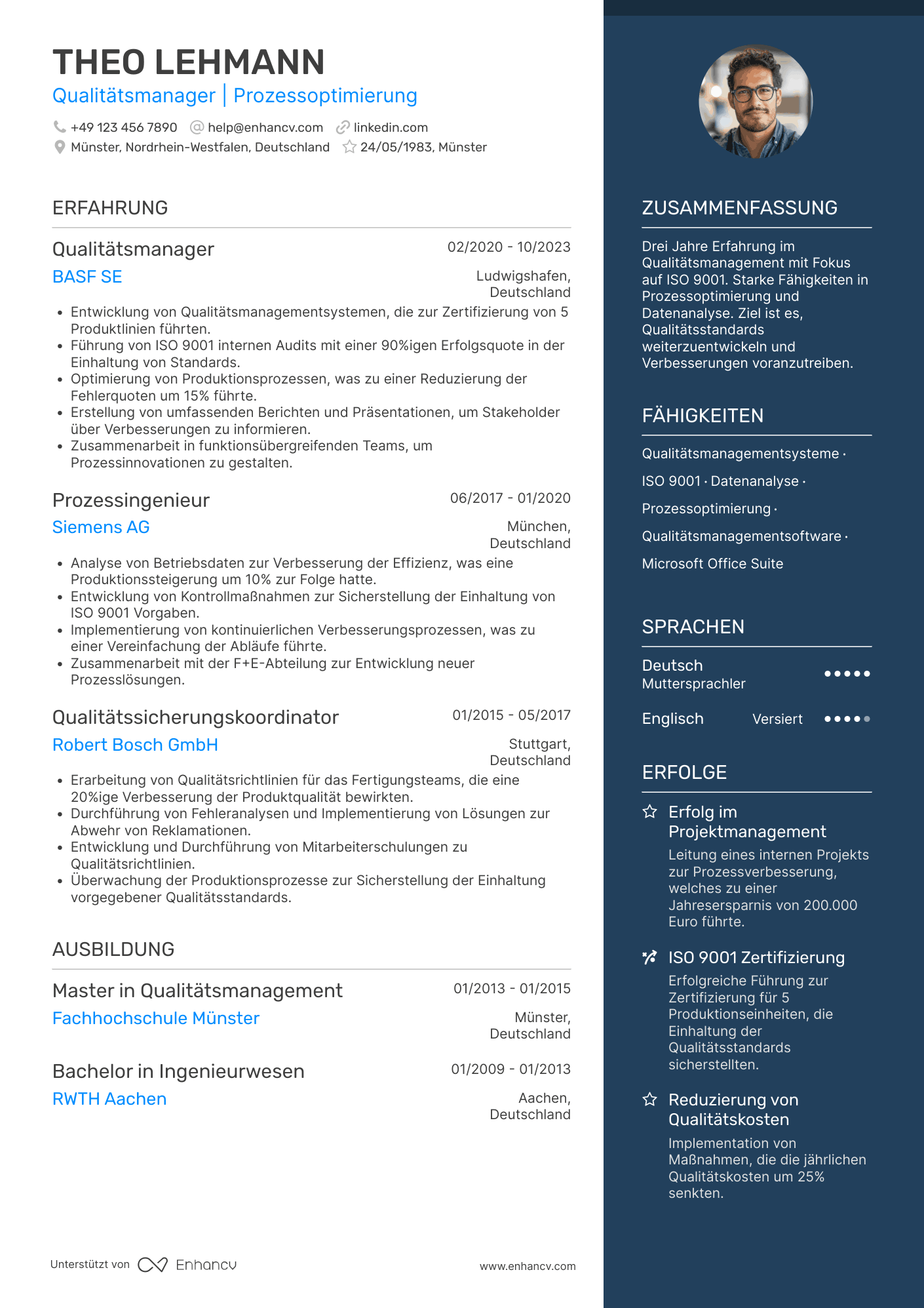 Lebenslauf als Akademiker im Qualitätsmanagement