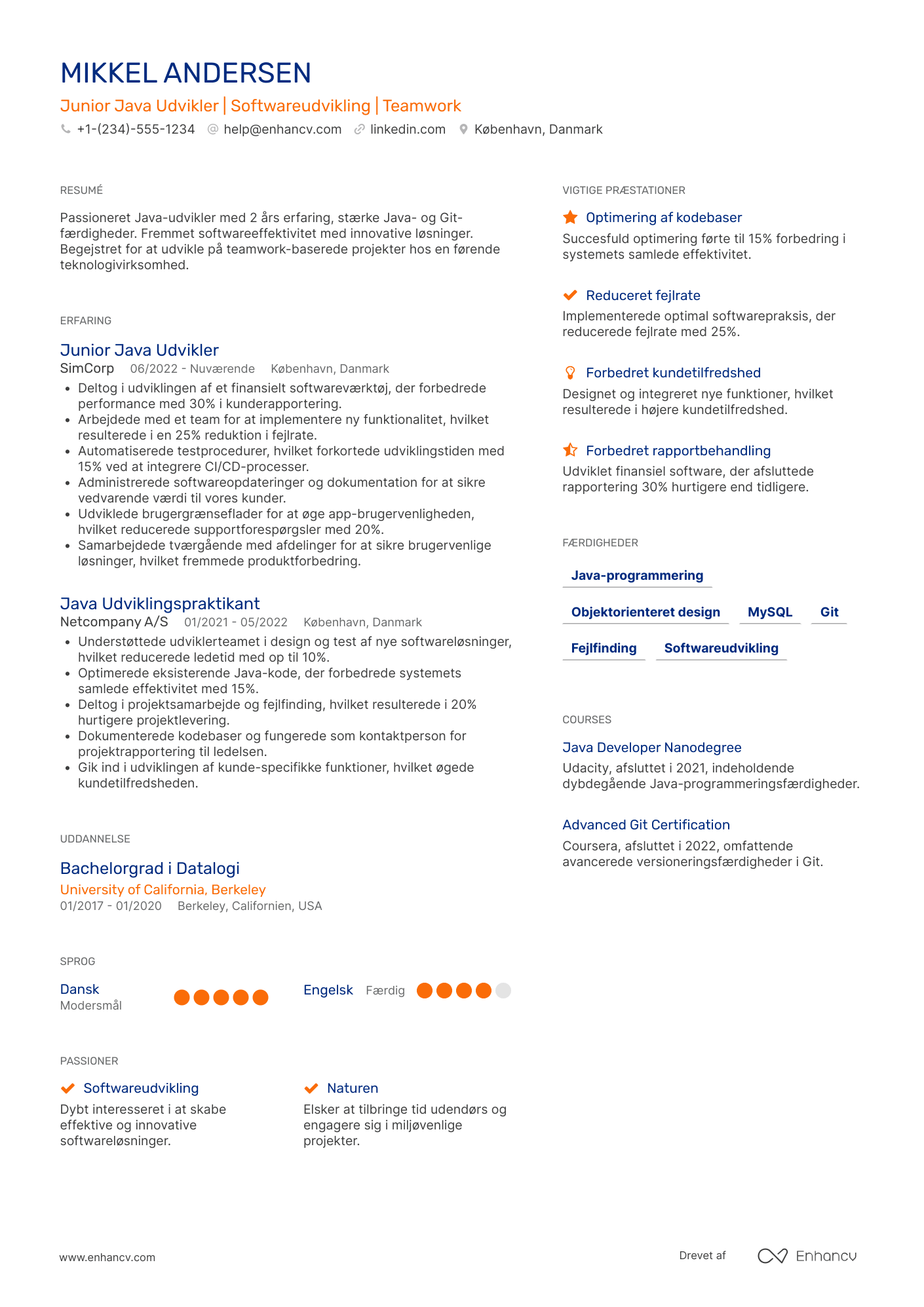 CV til Junior Java Udvikler