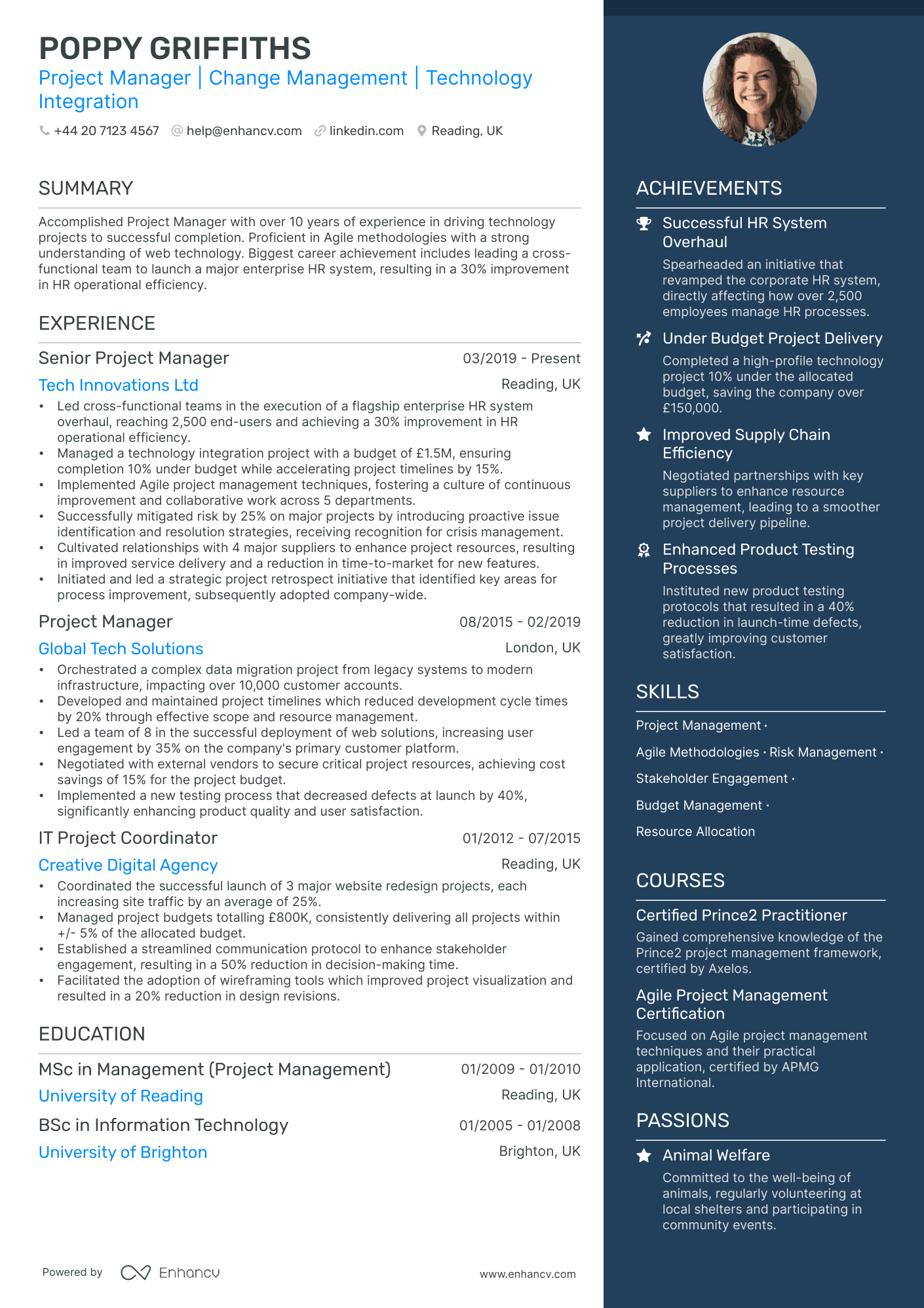 cv personal statement project manager