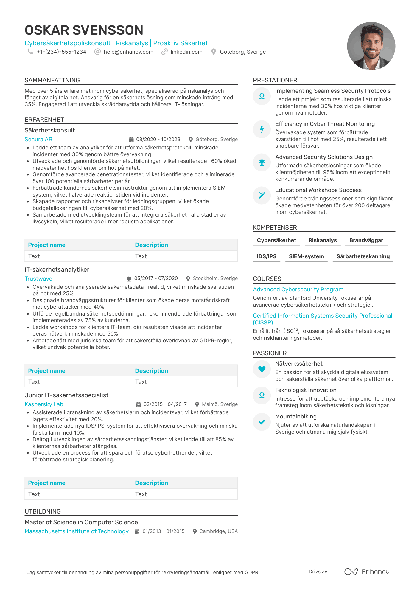 CV för Cybersäkerhetspoliskonsult