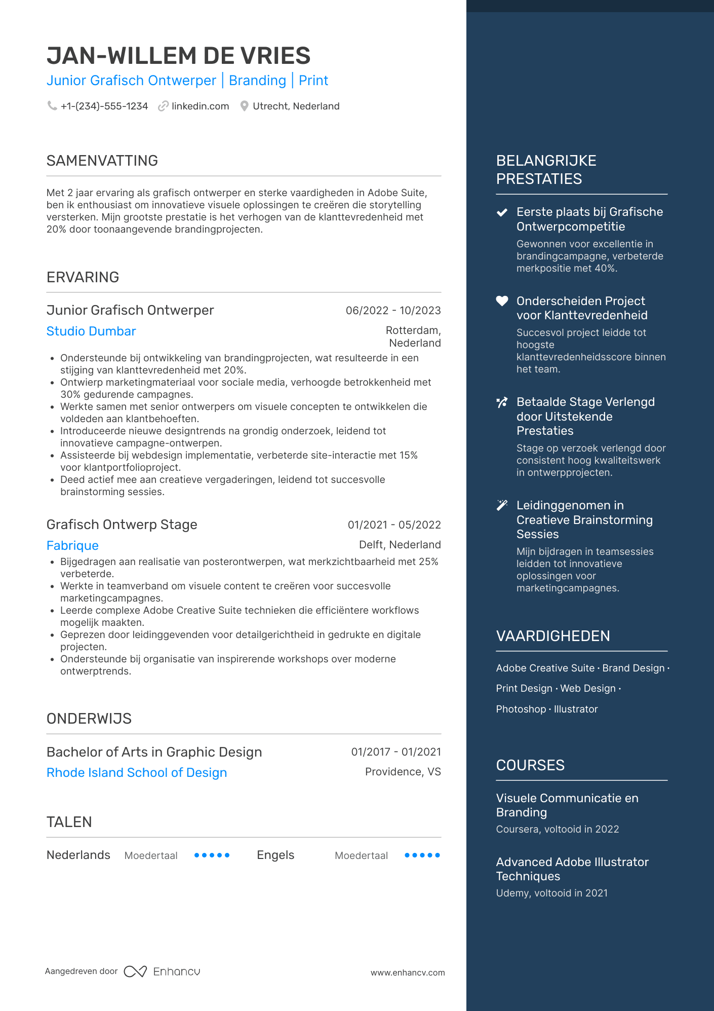 CV voor Junior Grafisch Ontwerper