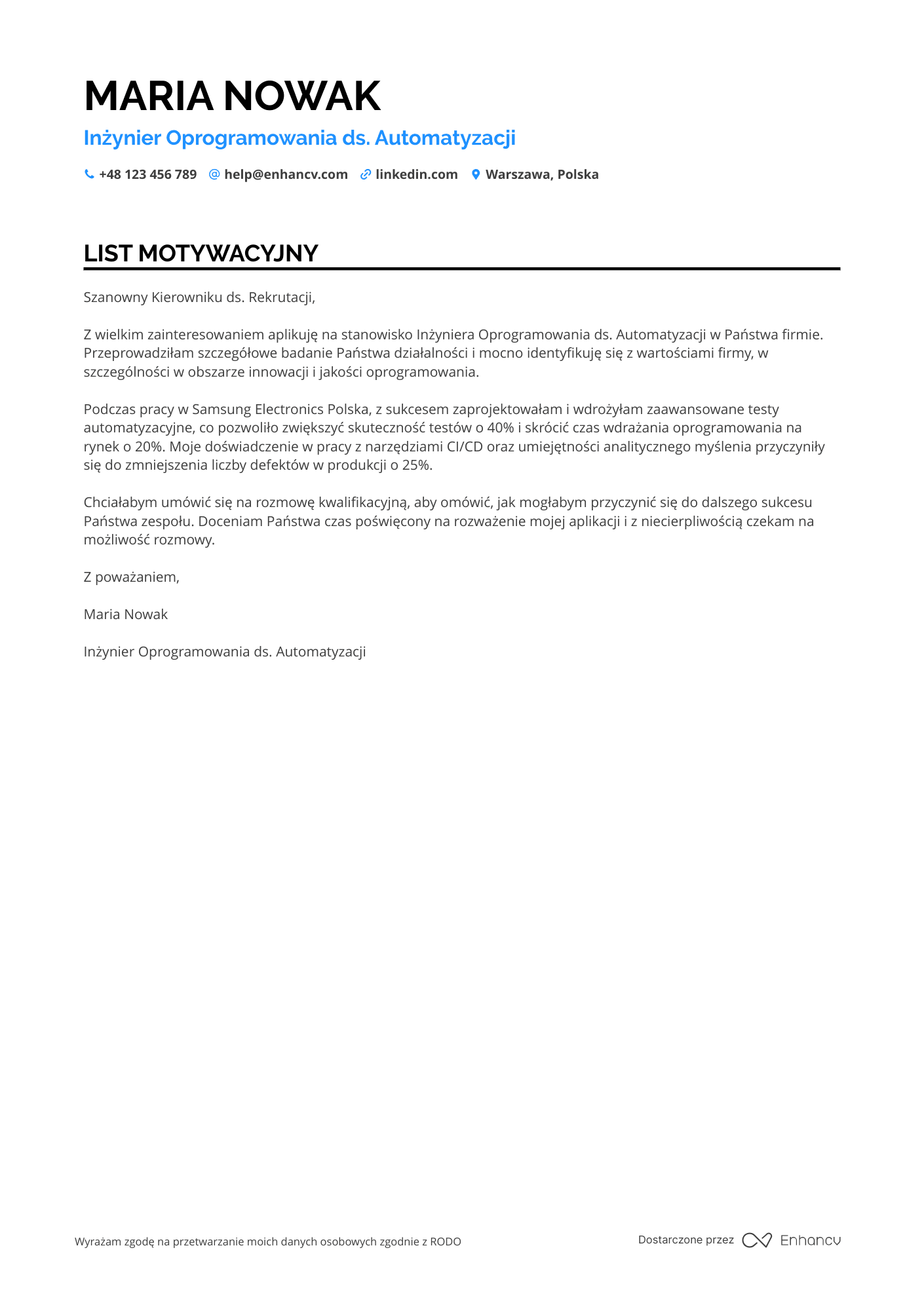 List motywacyjny dla QA Automation Software Engineer