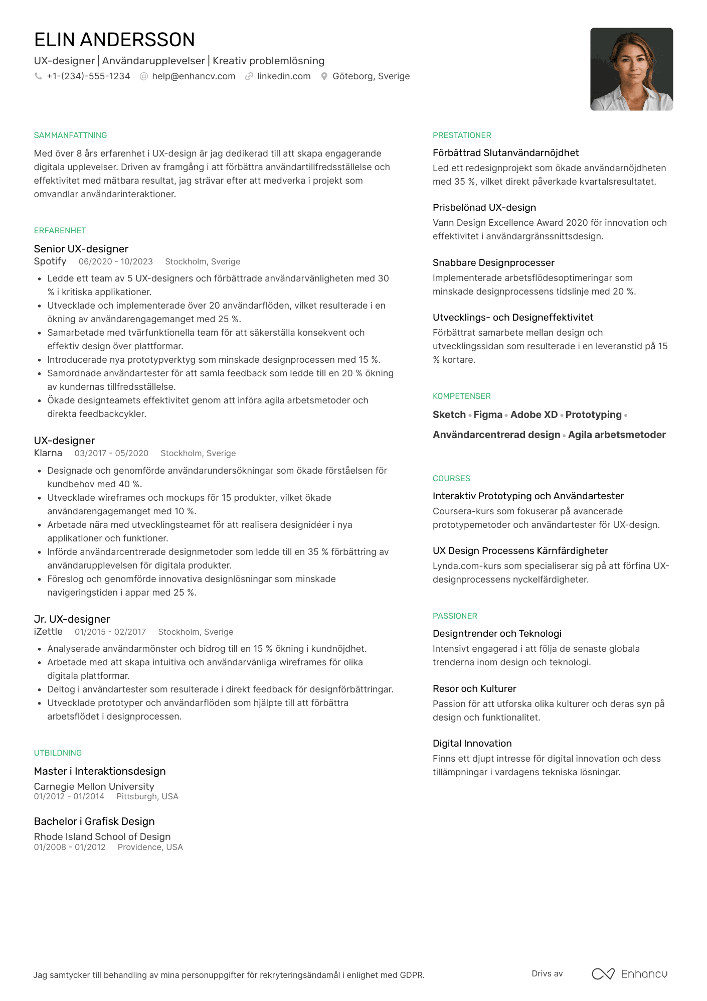 CV för Mellanliggande UX design