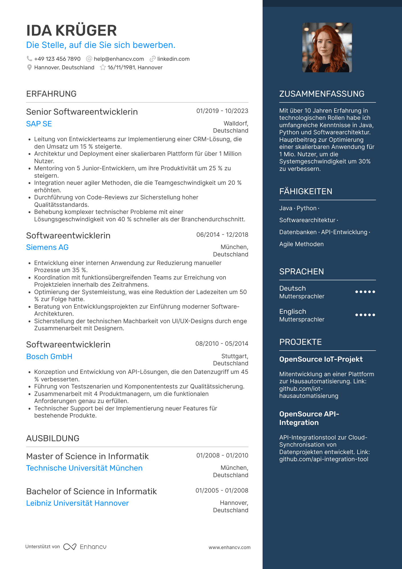 Lebenslauf als Leitender Softwareentwickler