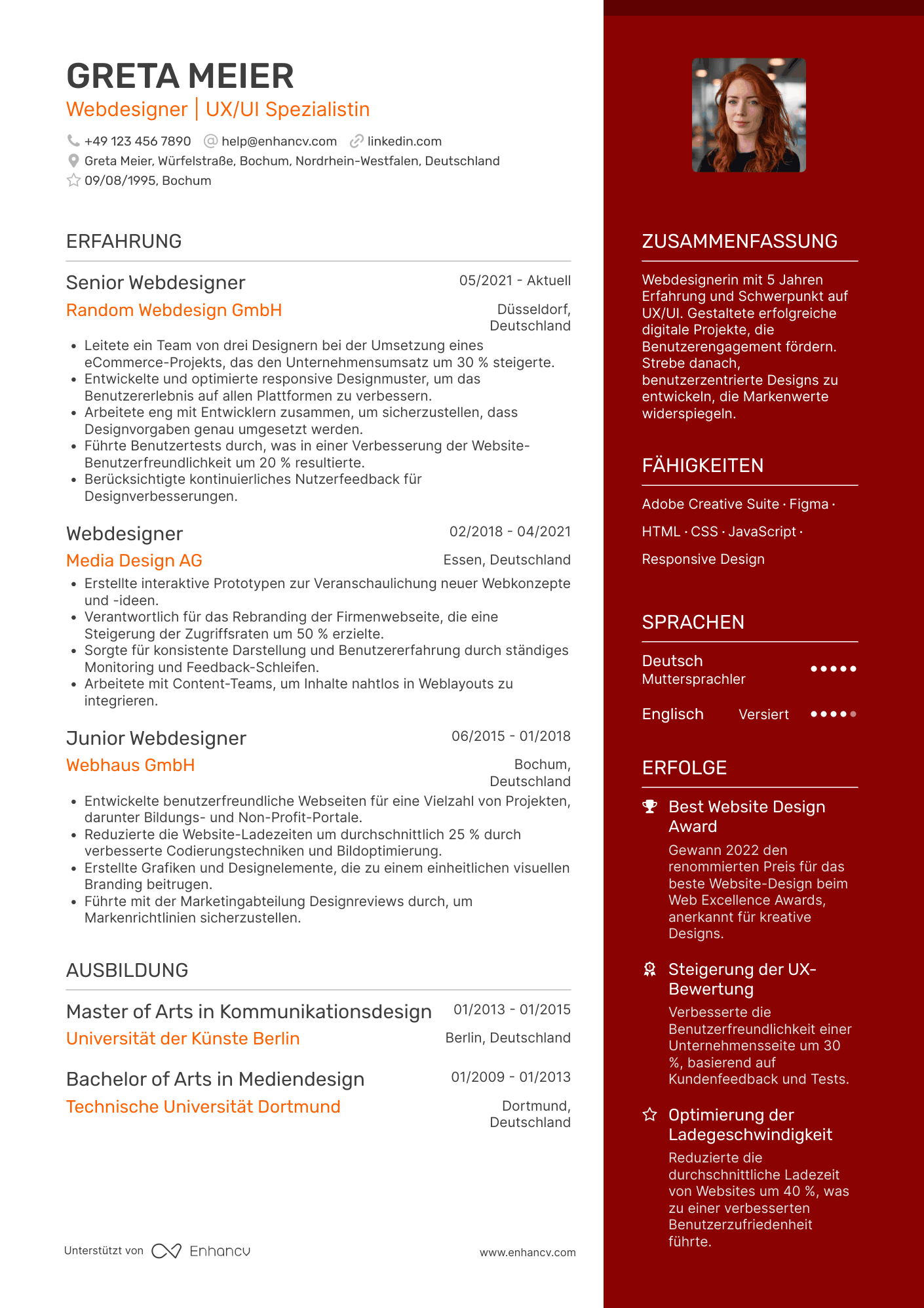 Lebenslauf in Webdesigner für Medienunternehmen