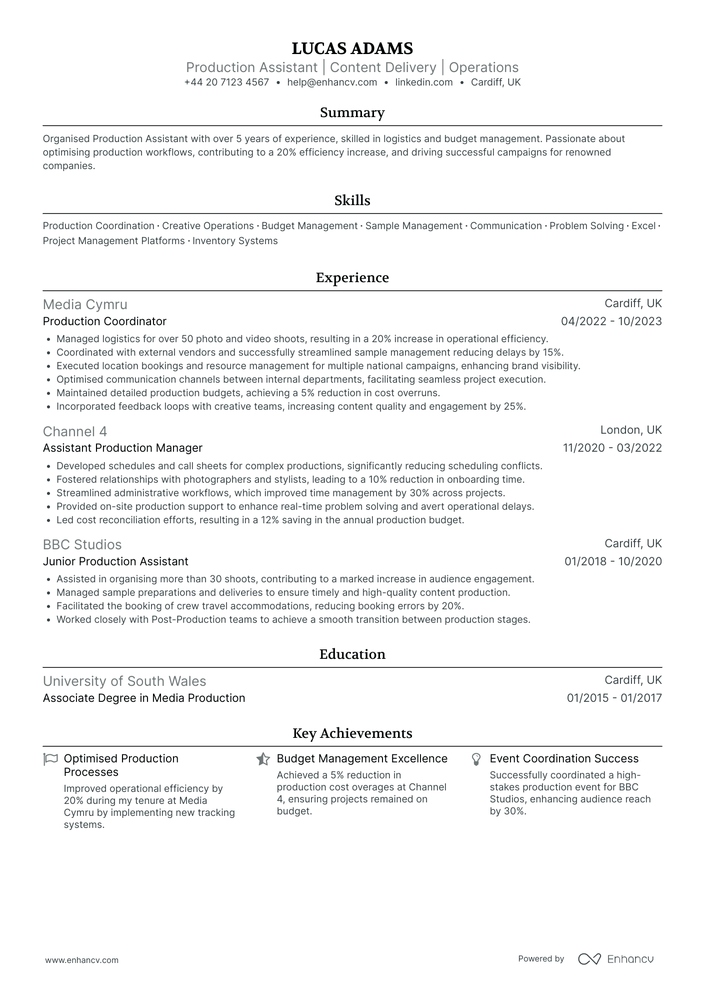 Marketing and Production Assistant CV Examples