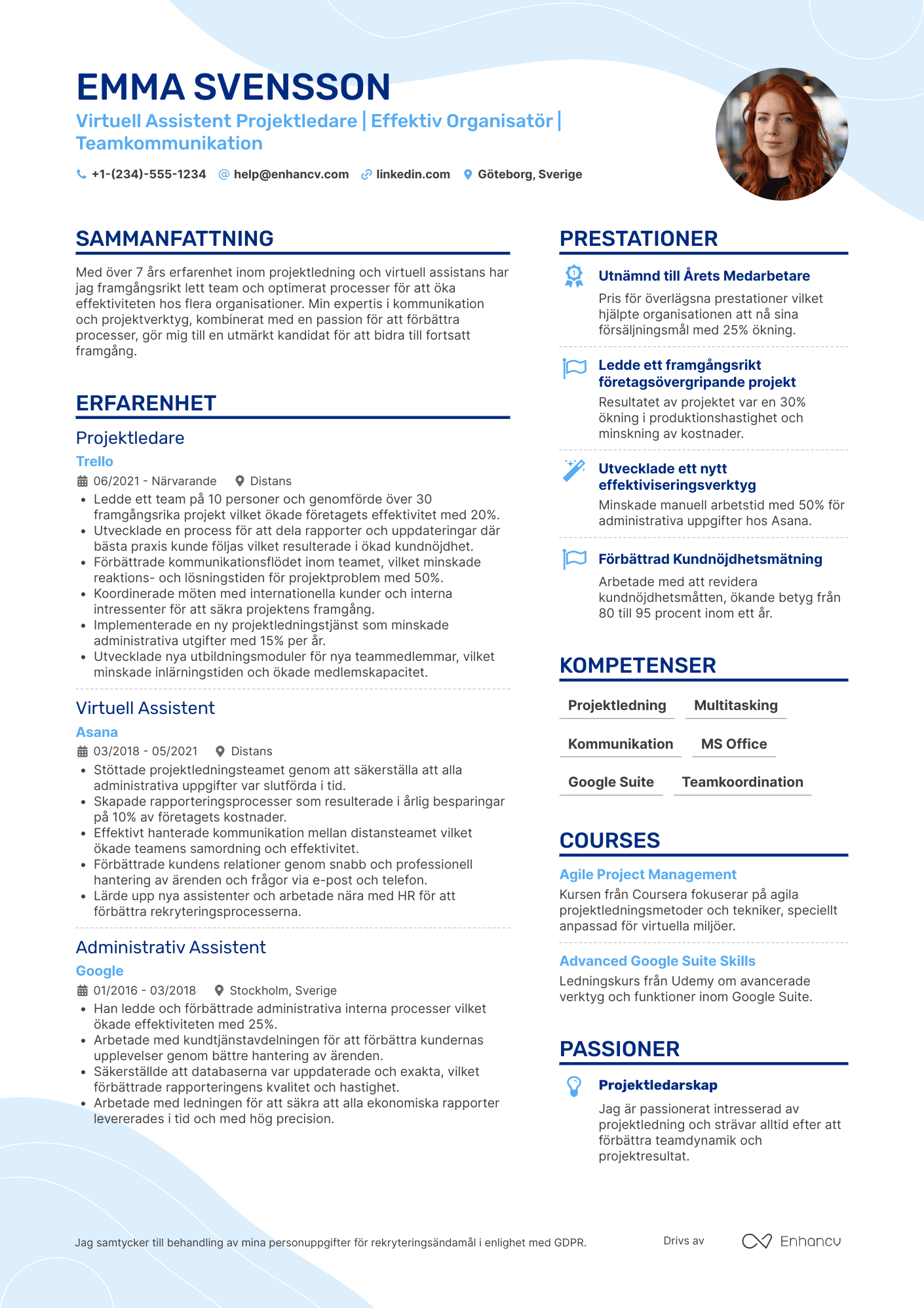 CV för Virtuell Assistent Projektledare