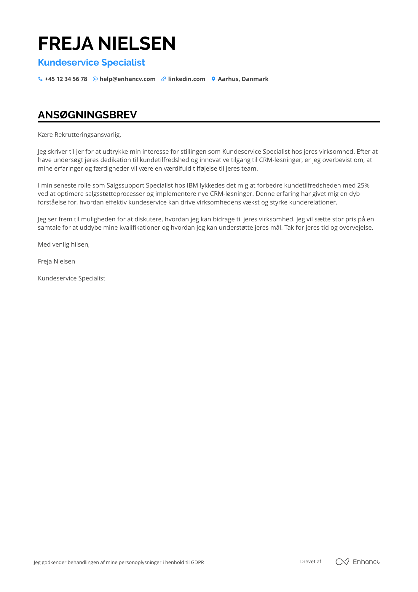 Ansøgningsbrev til Salgssupportmedarbejder