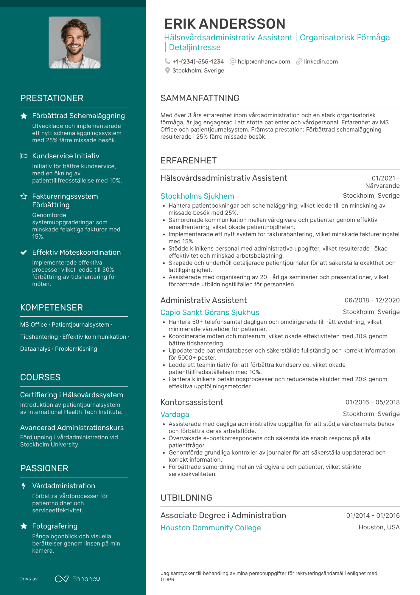 CV för Hälsovårdsadministrativ Assistent