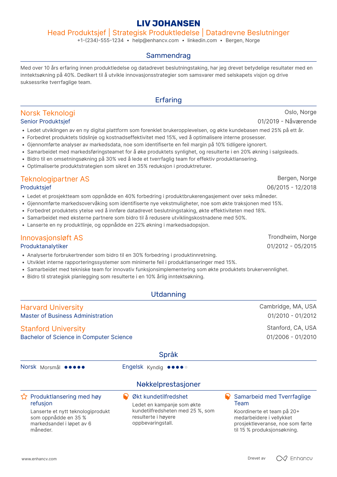 CV for Head Produktsjef