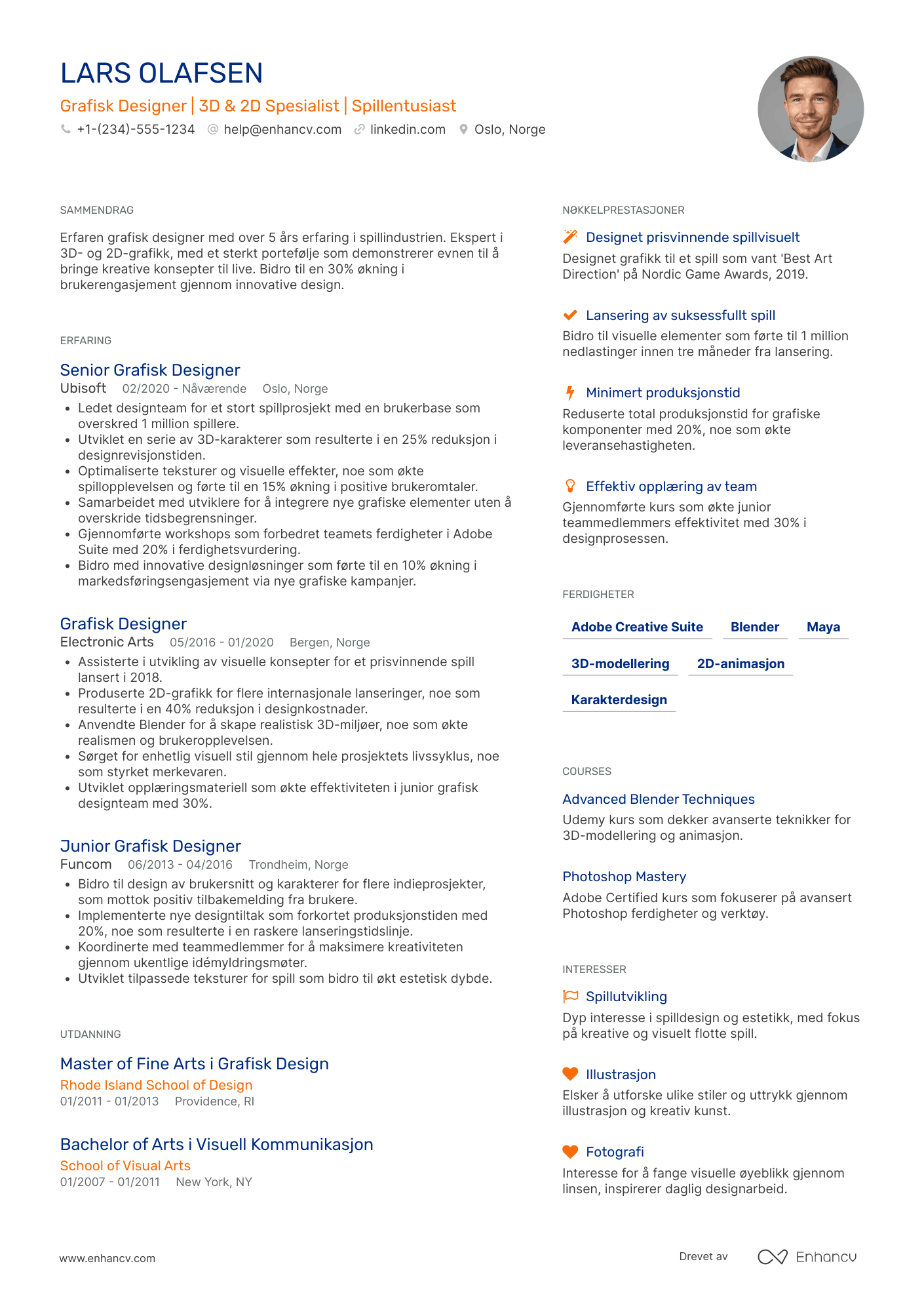 CV for Grafisk Designer til spillindustrien