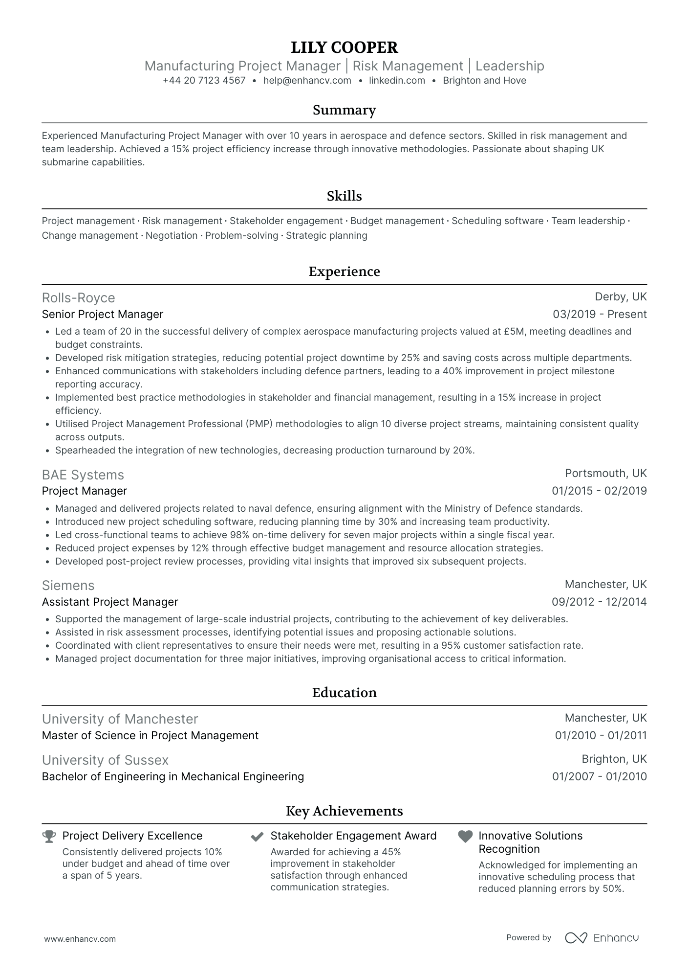 Product Delivery Manager in Manufacturing CV Examples