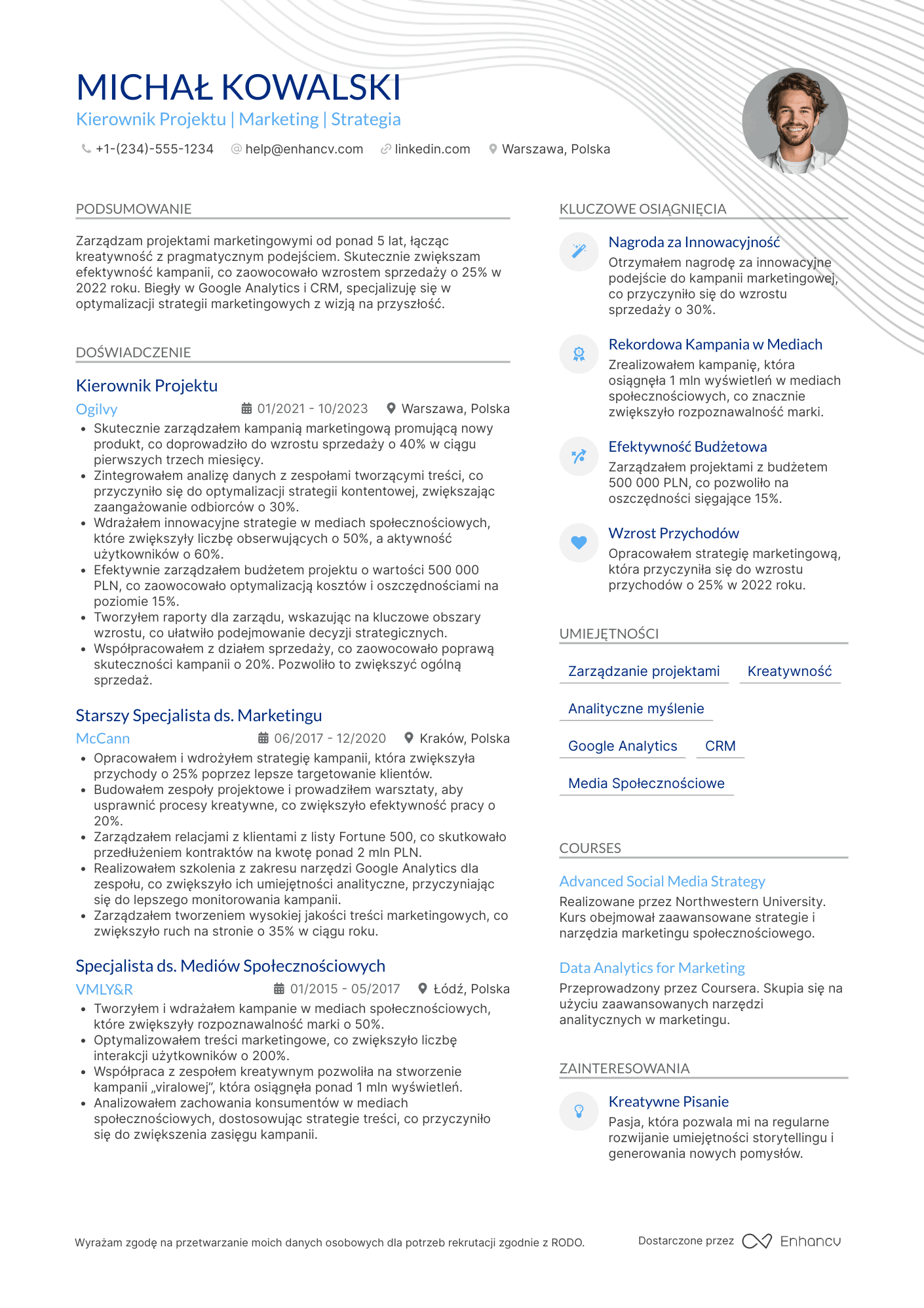 CV dla Kierownik Projektu Marketingowego