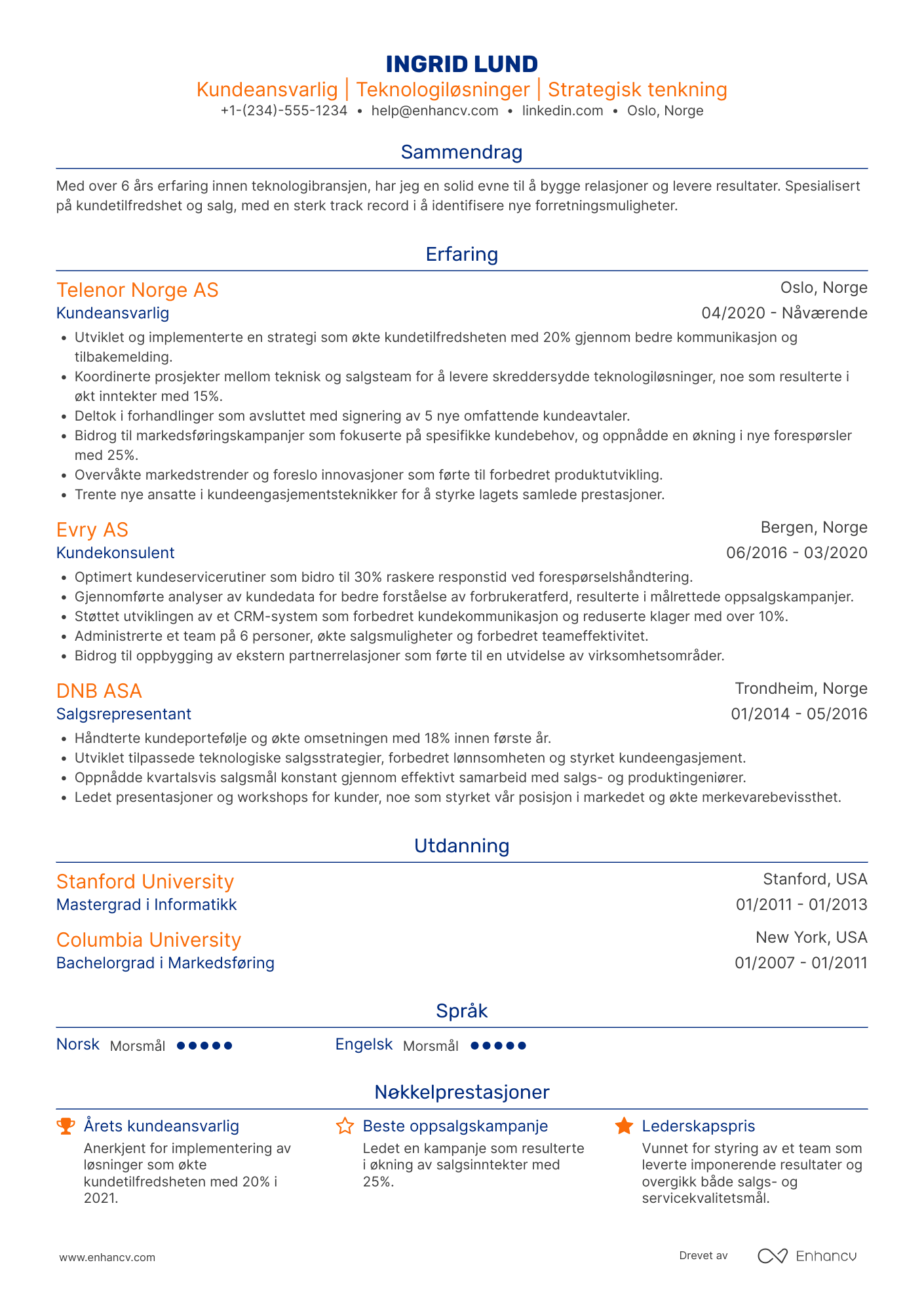 CV for Kundeansvarlig i Teknologibransjen