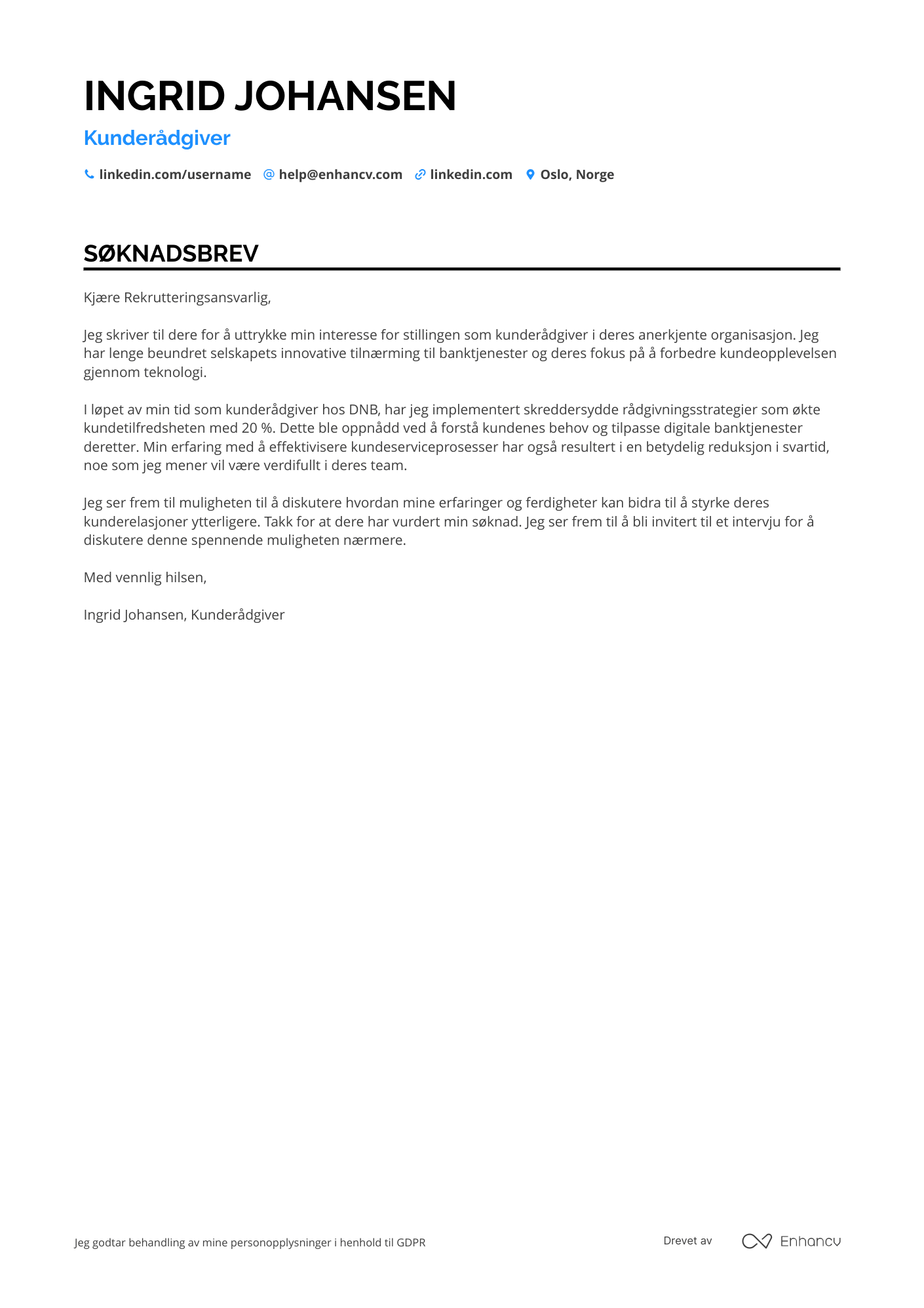 Søknadsbrev for Kunderådgiver i Digital Bank