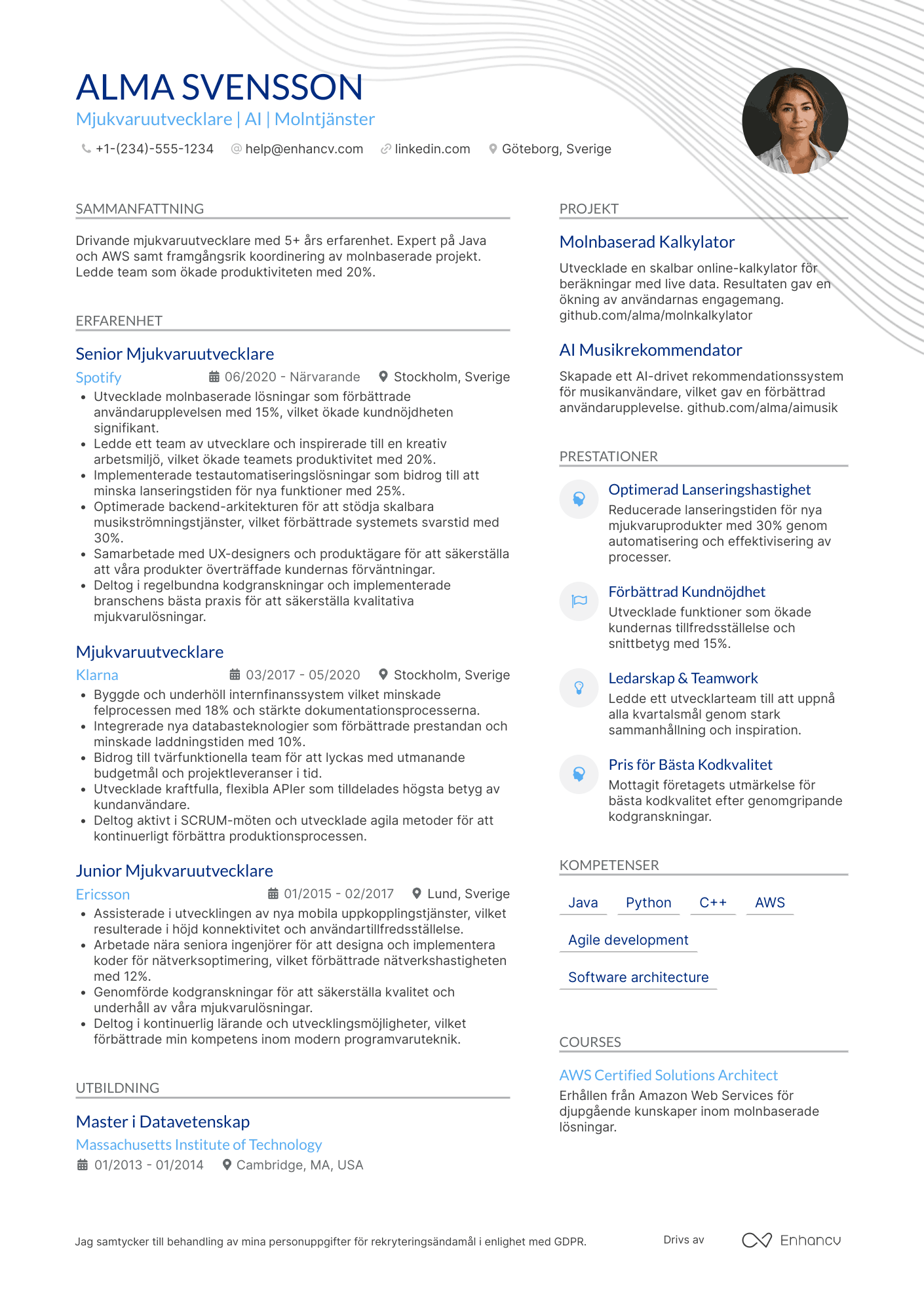 CV för Mjukvaruutvecklare på Amazon