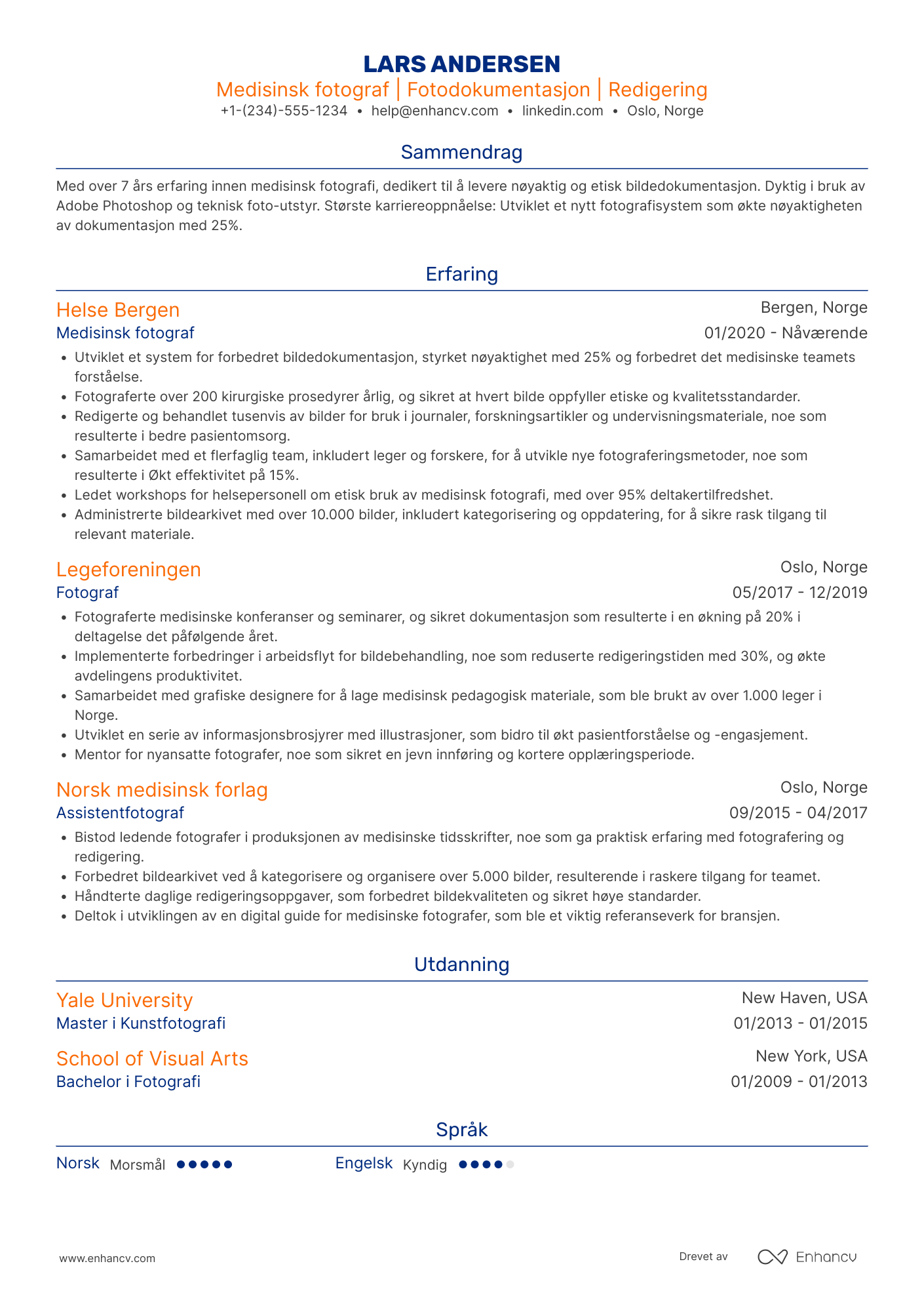 CV for Medisinsk fotograf