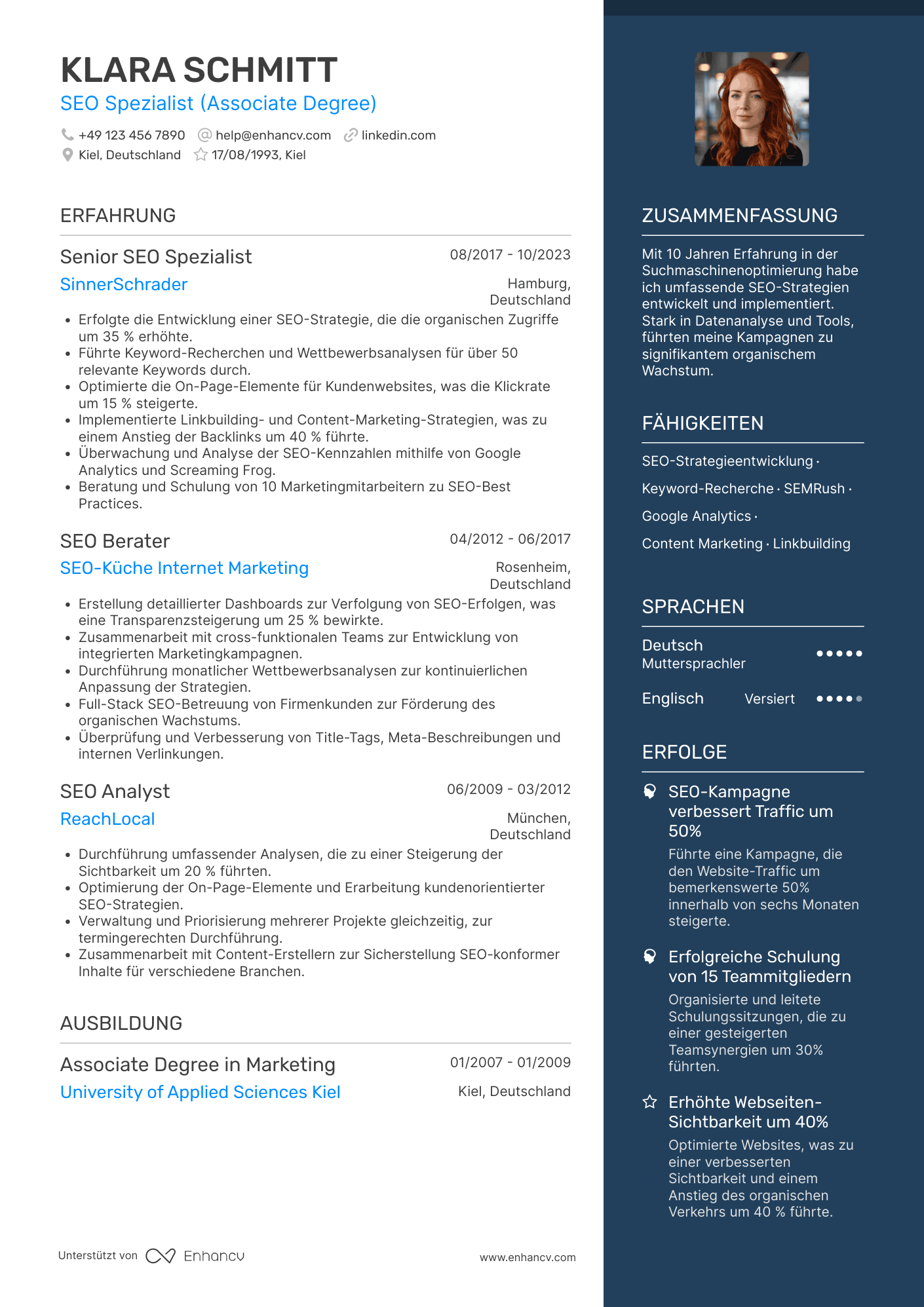 Lebenslauf als SEO Spezialist mit 10 Jahren Erfahrung