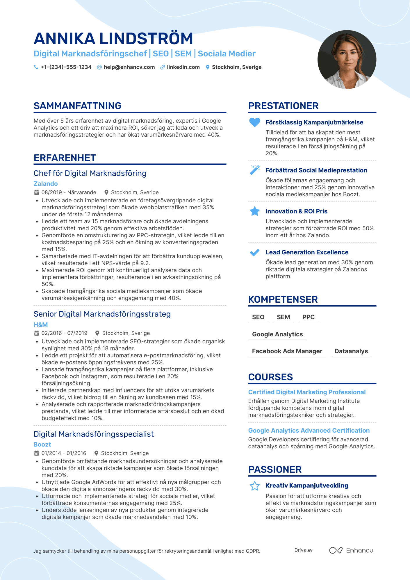 CV för Digital Marknadsföringschef