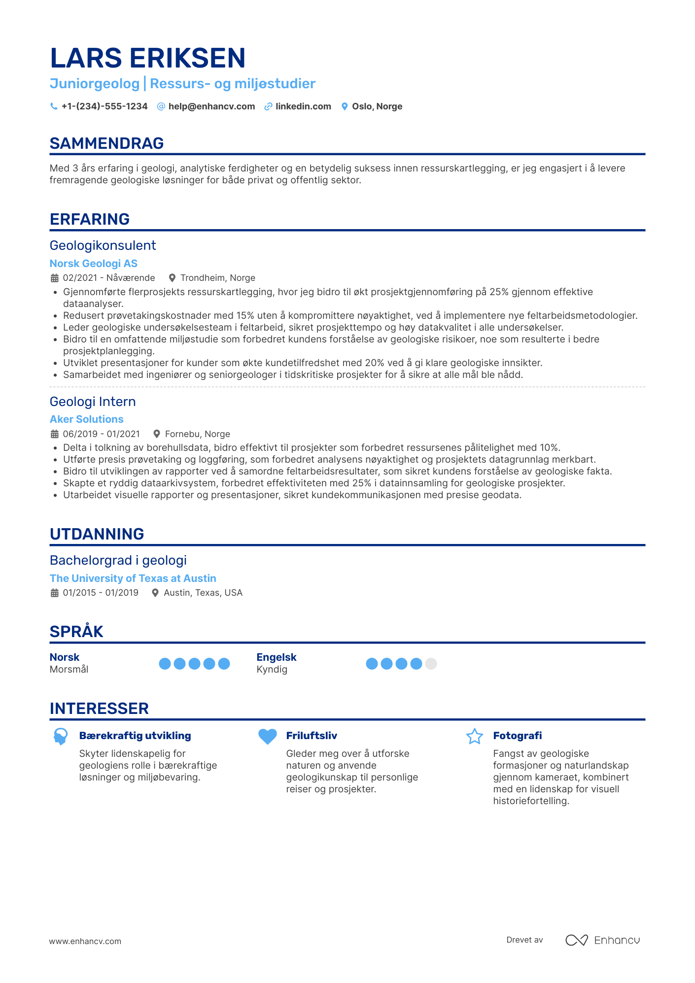 CV for Juniorgeolog