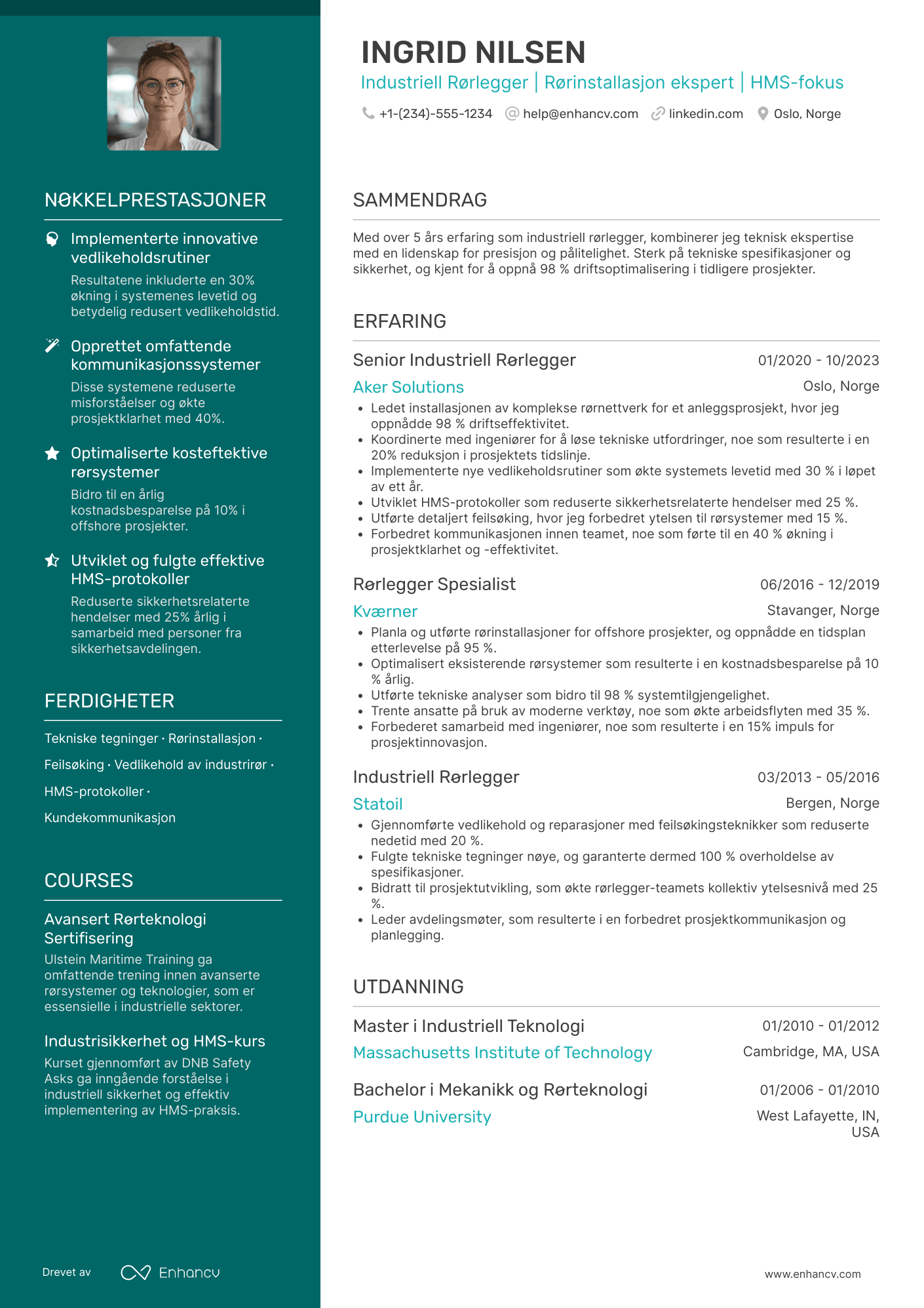 CV for Industriell Rørlegger
