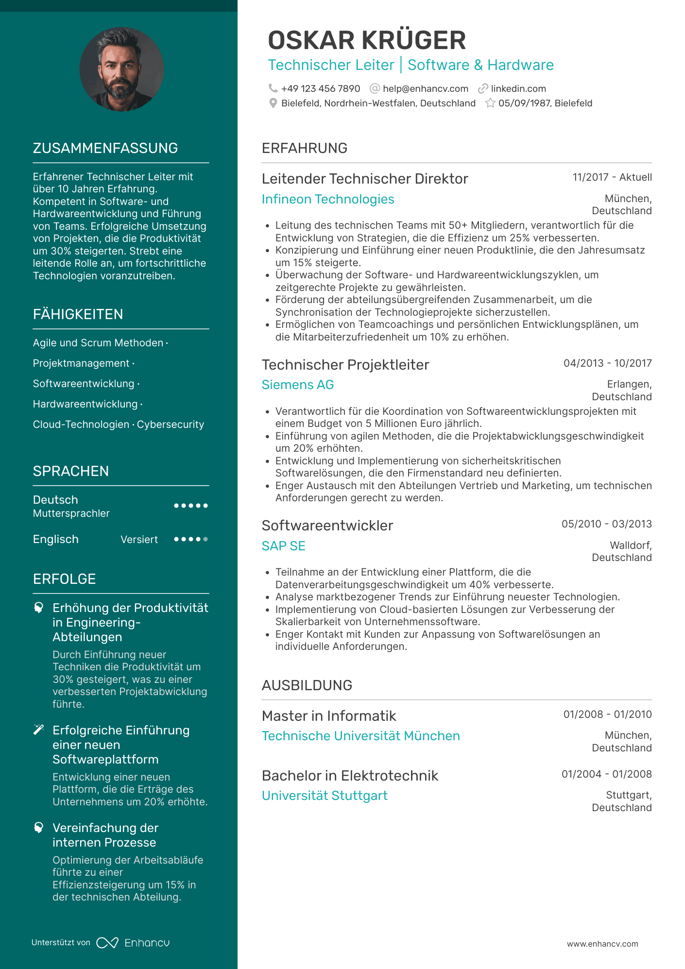 Lebenslauf als Erfahrener Technischer Leiter