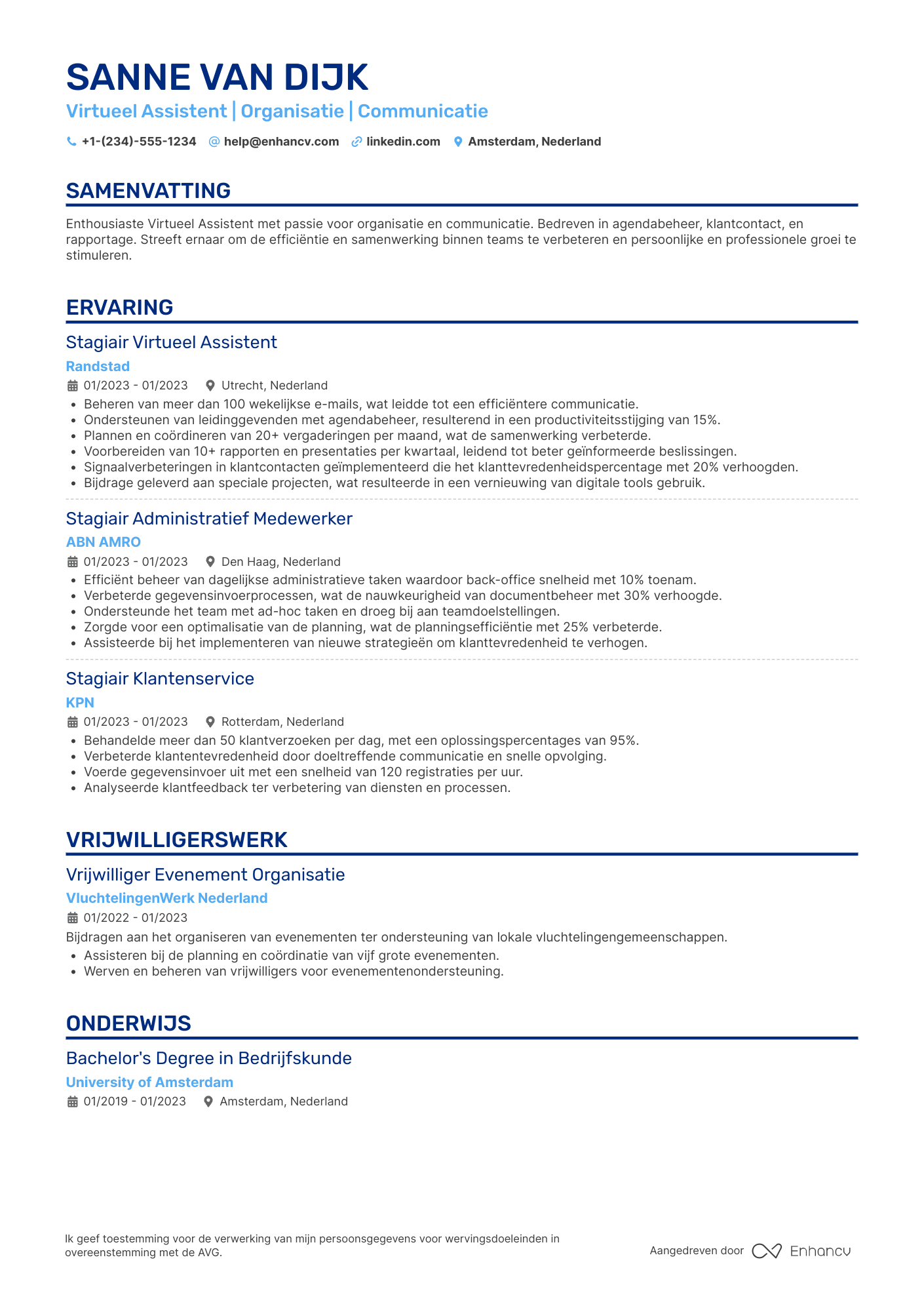 CV voor Virtueel Assistent Startniveau