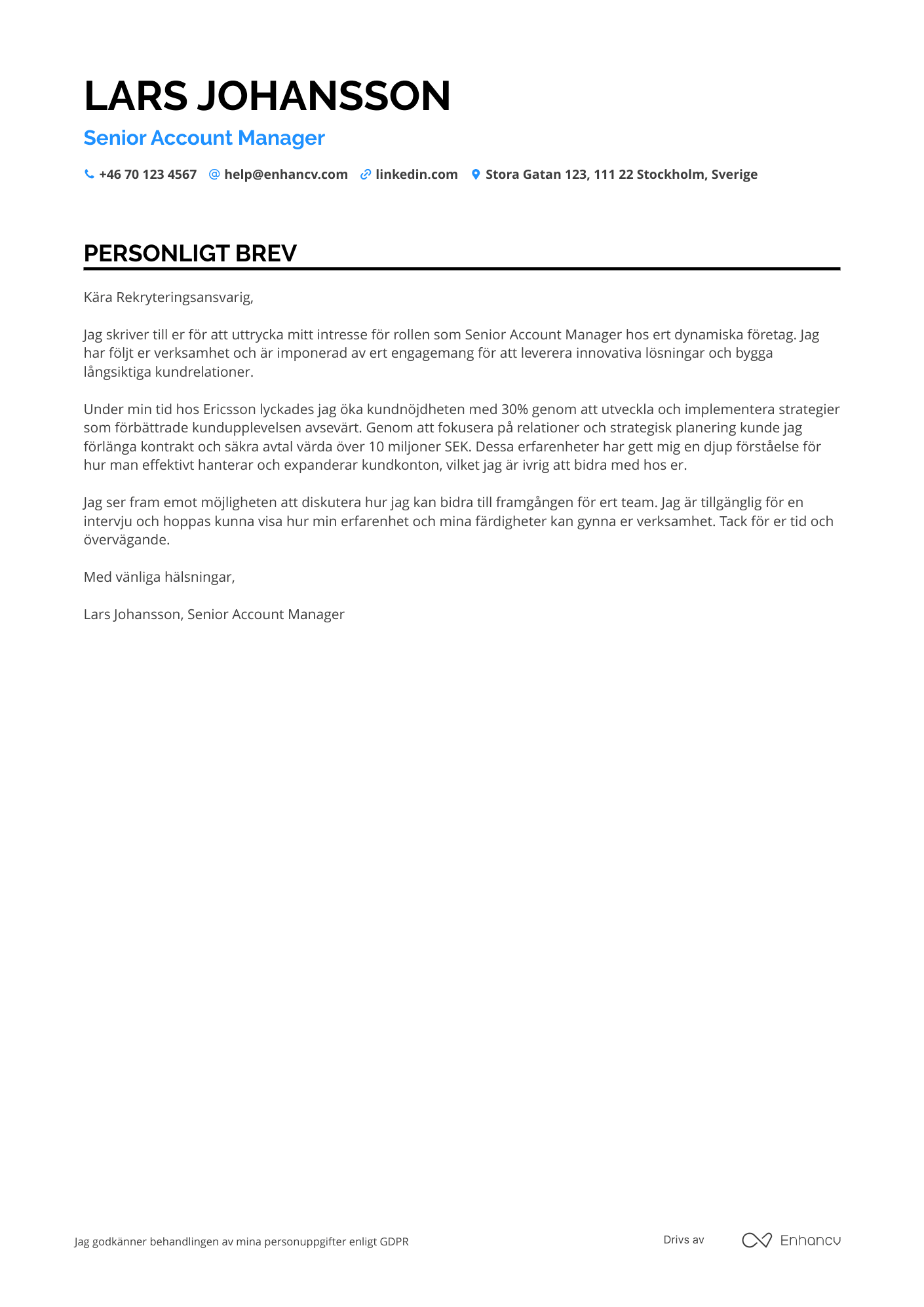 Personligt brev för Senior Account Manager