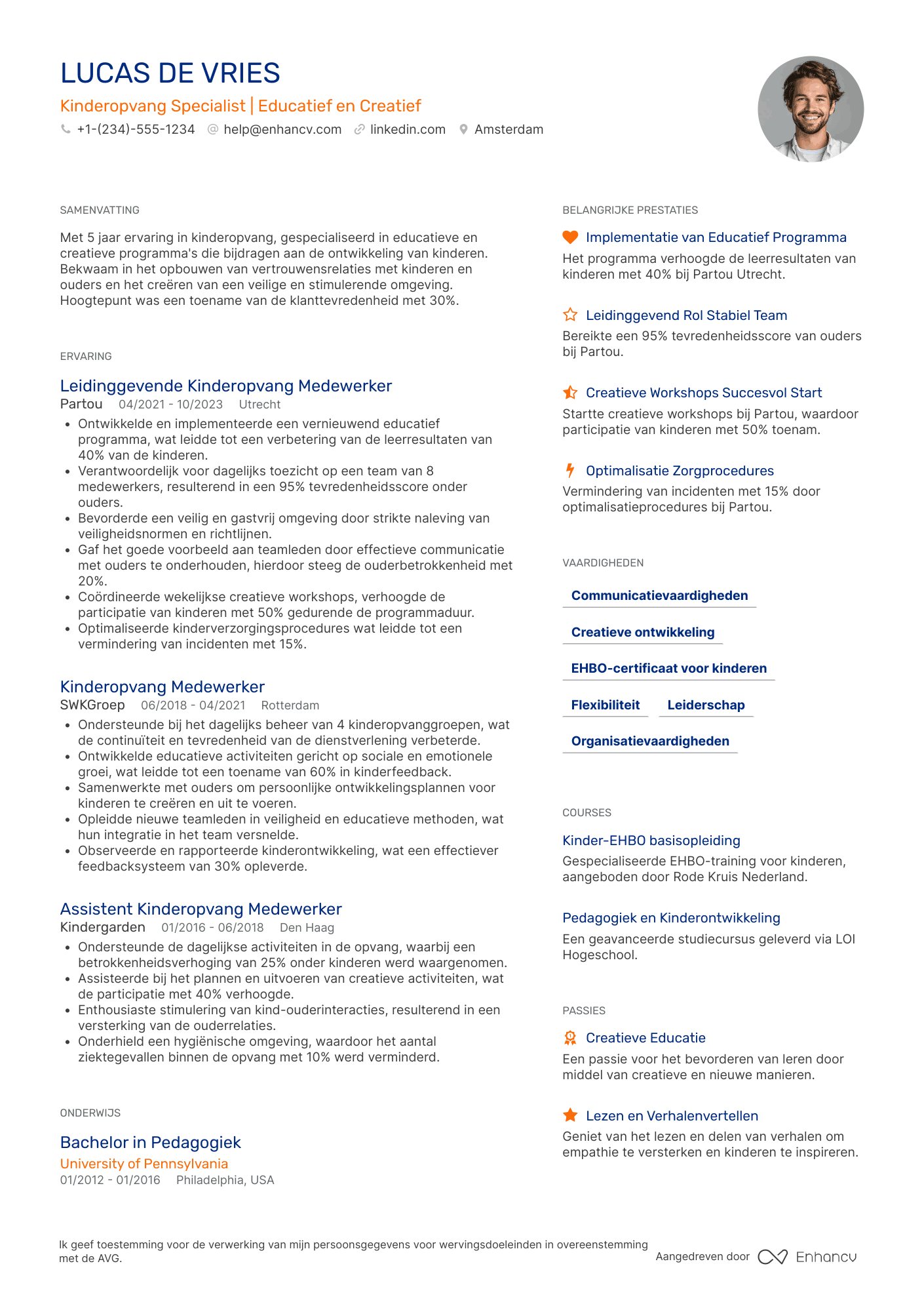 CV voor Kinderopvang Medewerker Parttime
