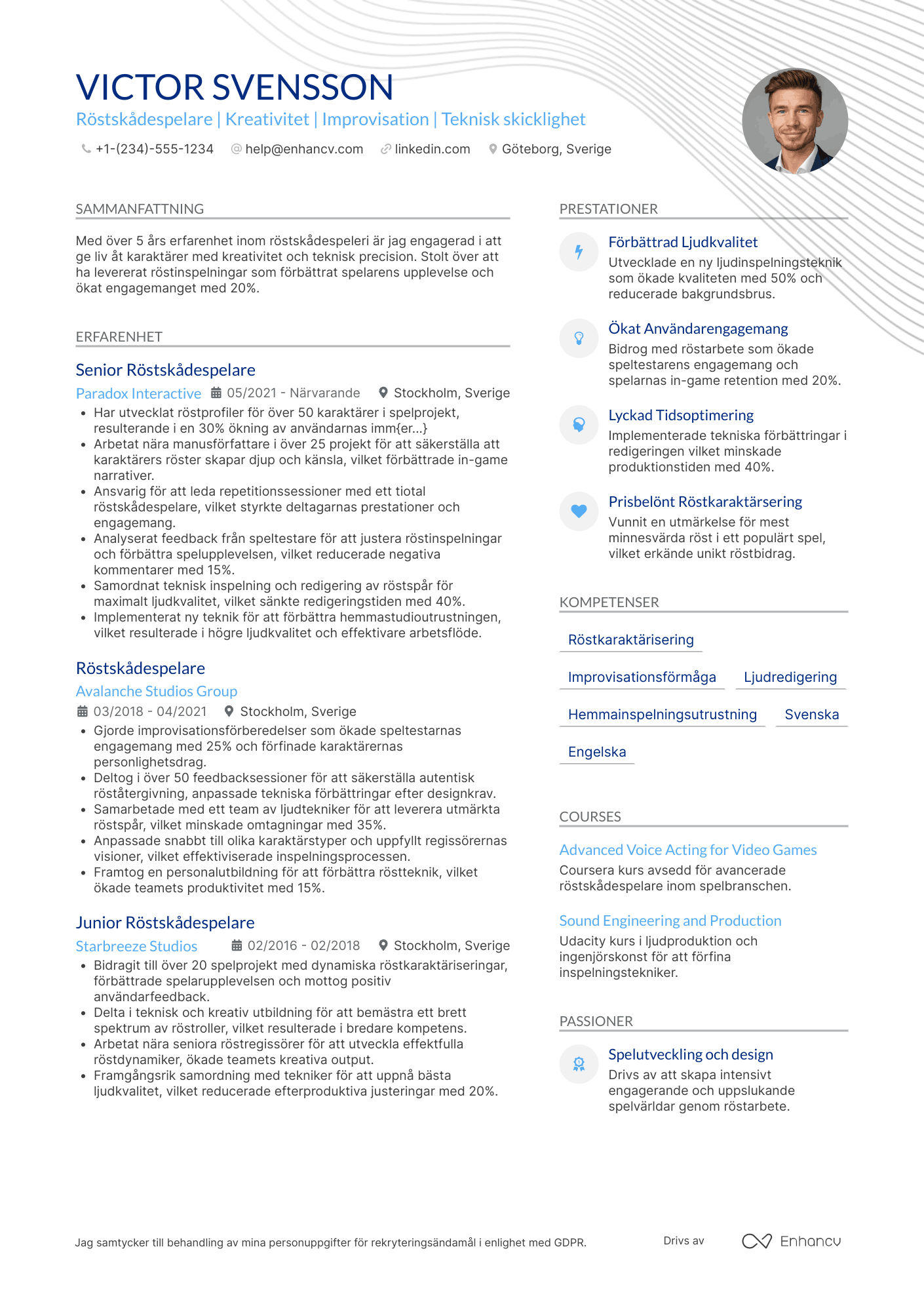 CV för Röstskådespelare för spel
