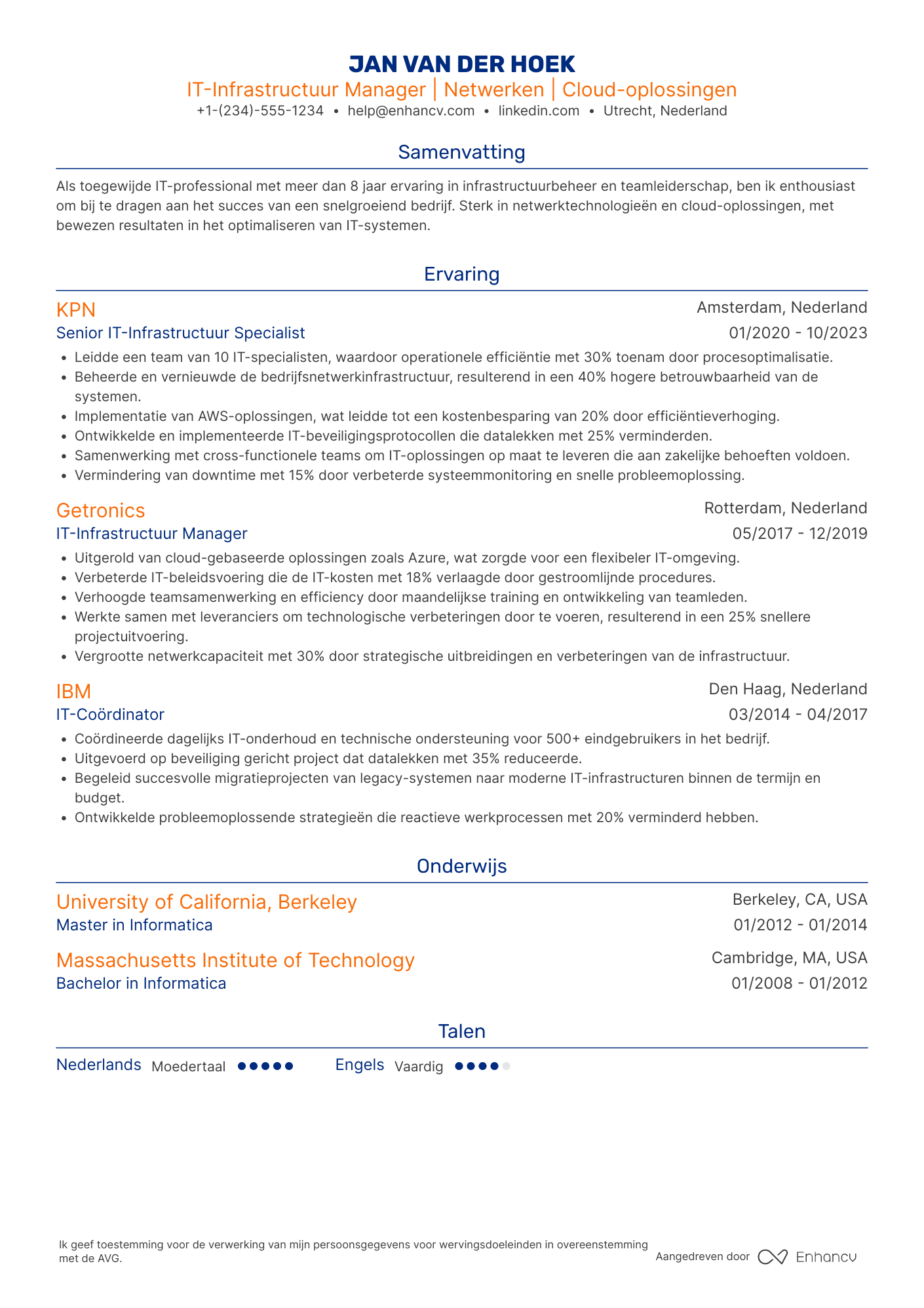 CV voor IT Infrastructure Manager