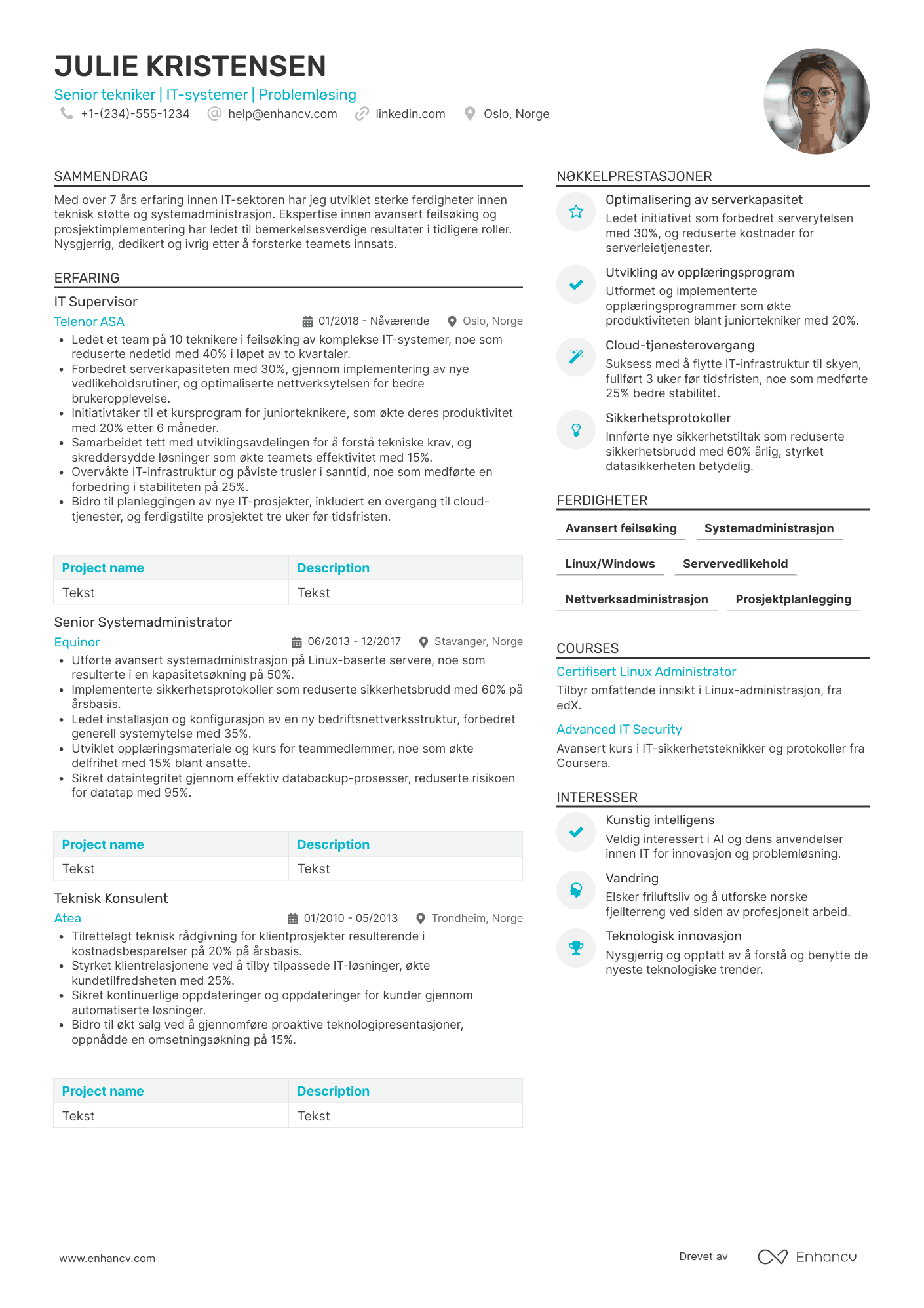 CV for Senior tekniker