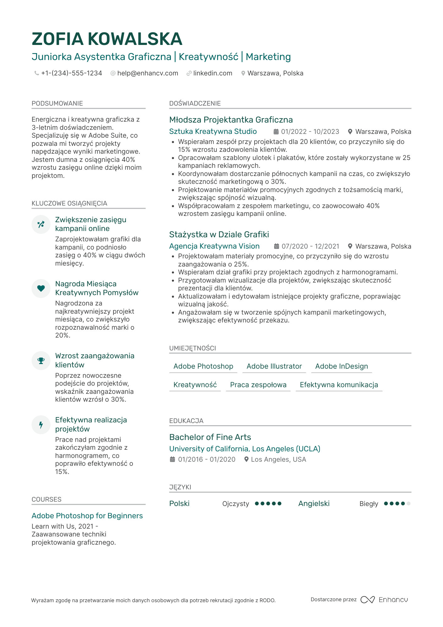 CV dla Młodszy asystent grafika