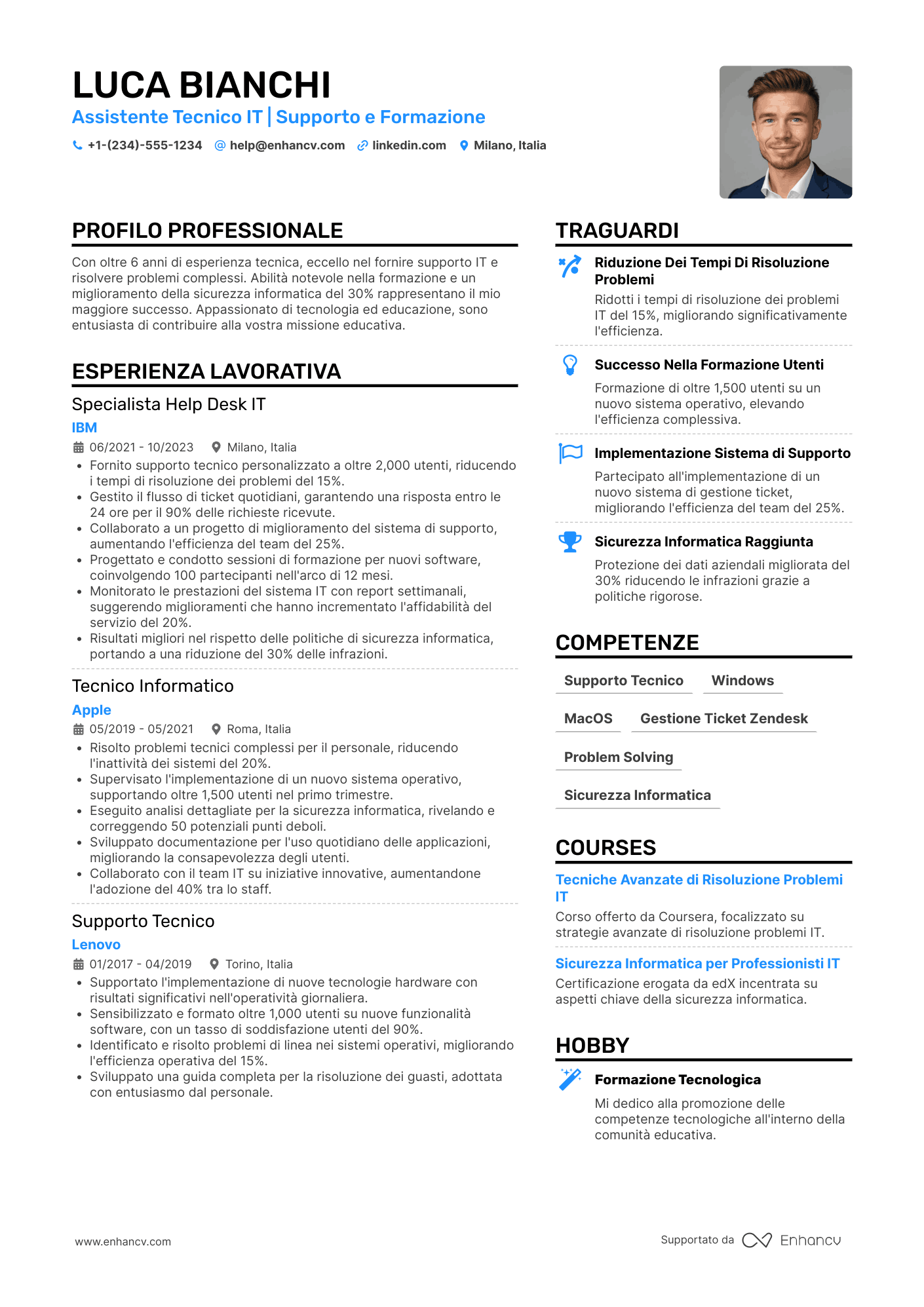 Curriculum help desk informatico