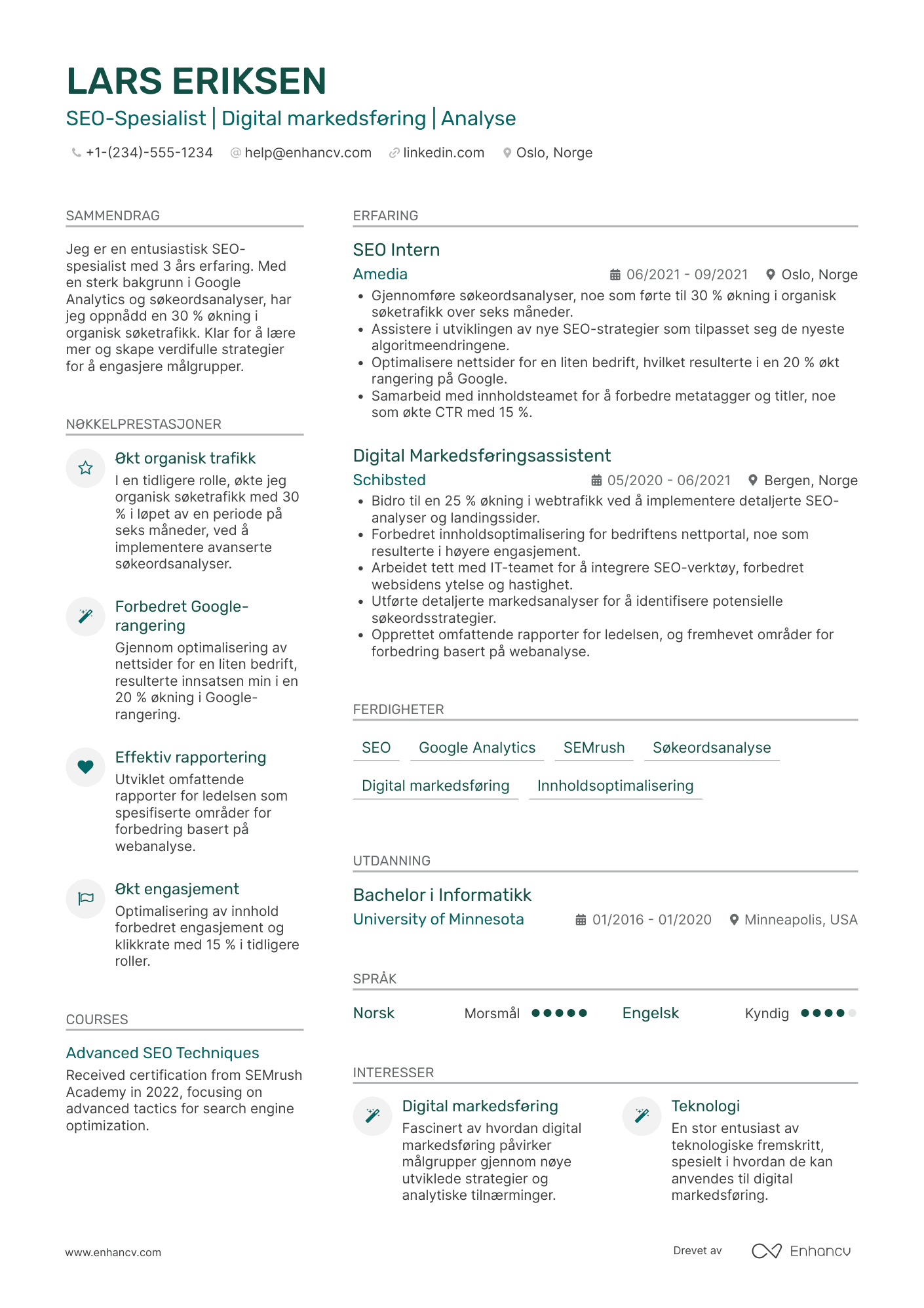 CV for Junior SEO Spesialist